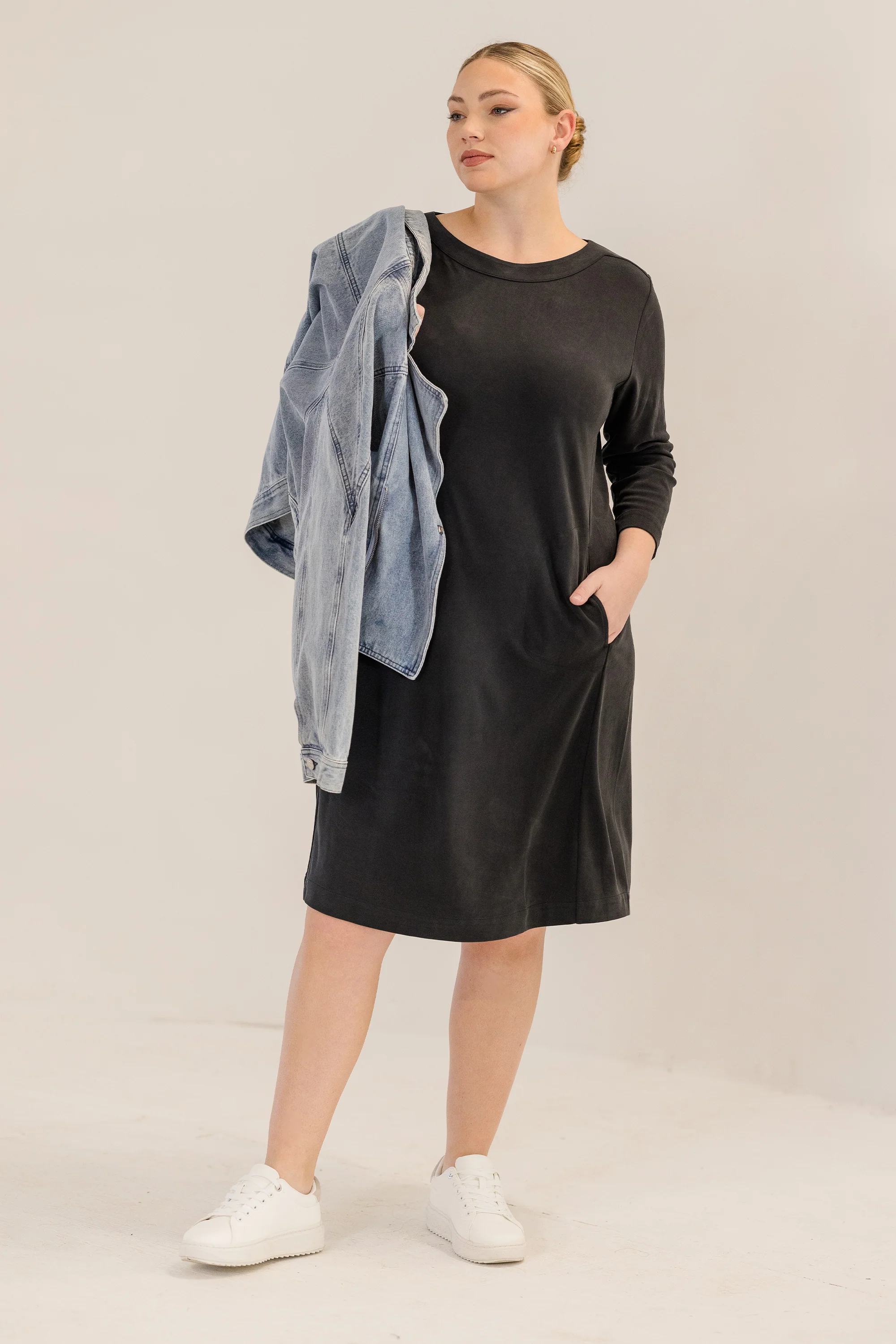 Audrey Boatneck Dress, Black - Giverhouse