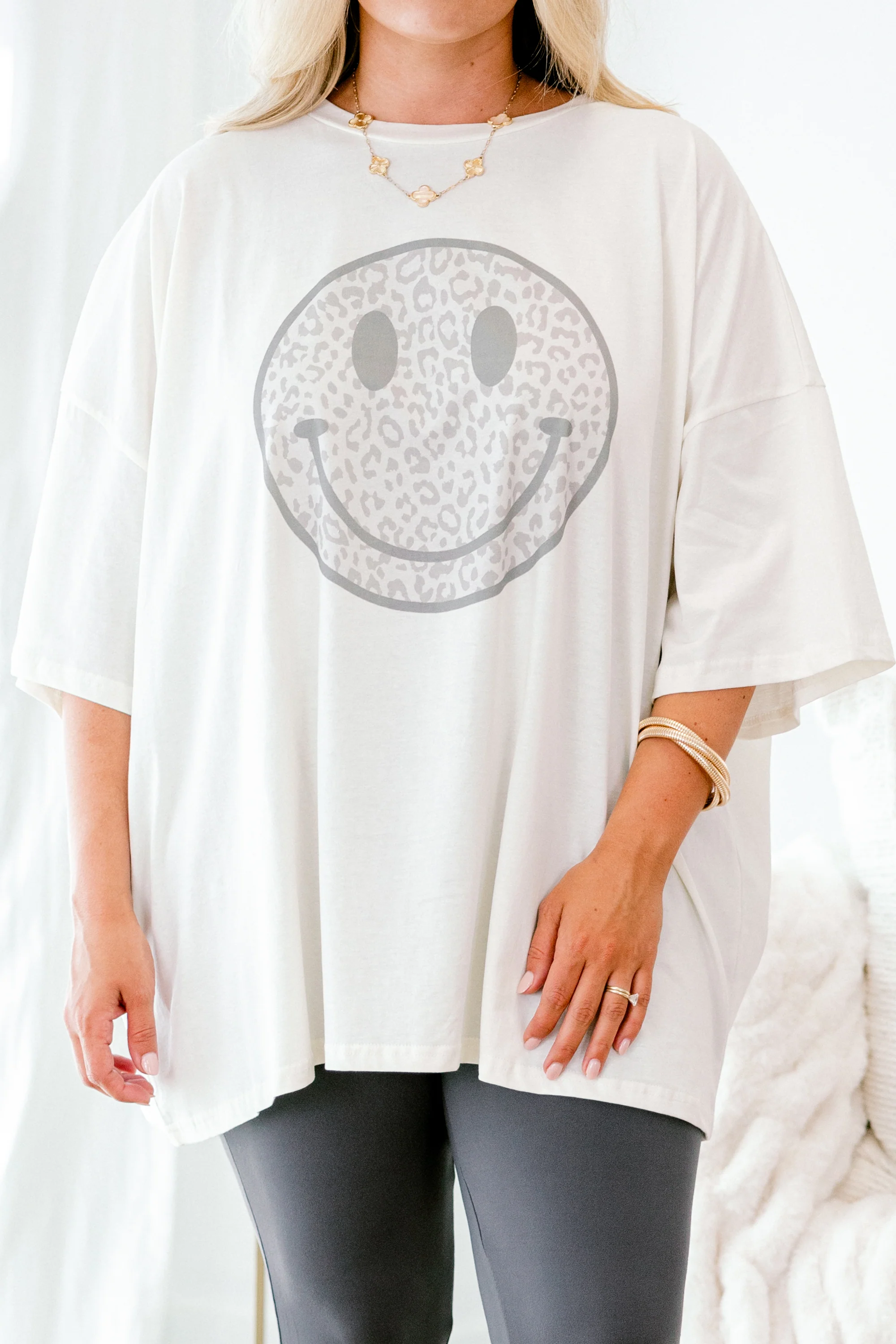 Lil Bit Of Leopard Boyfriend Tee, Ivory - Giverhouse