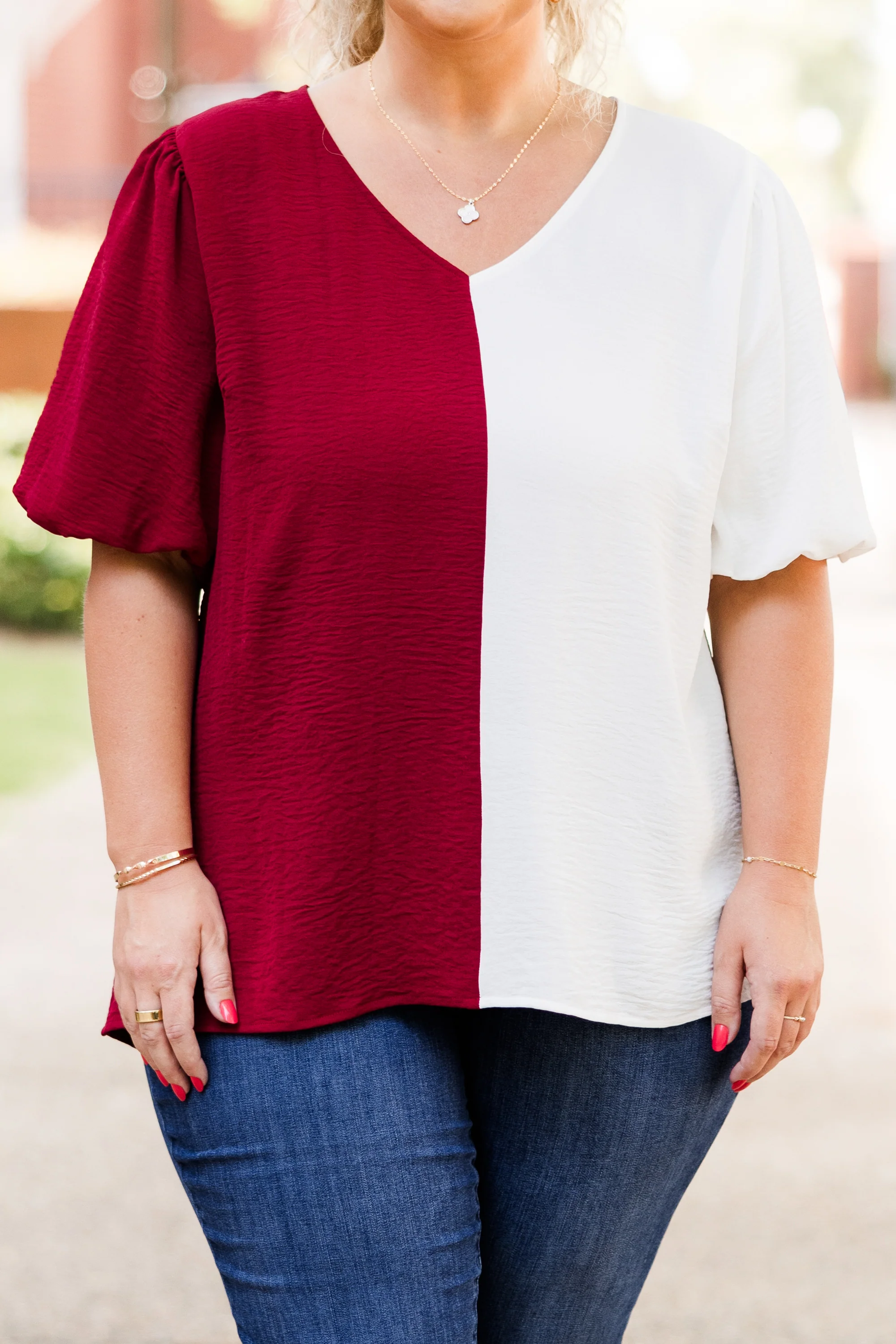 Sideline Sweetheart Top, Crimson-White - Giverhouse