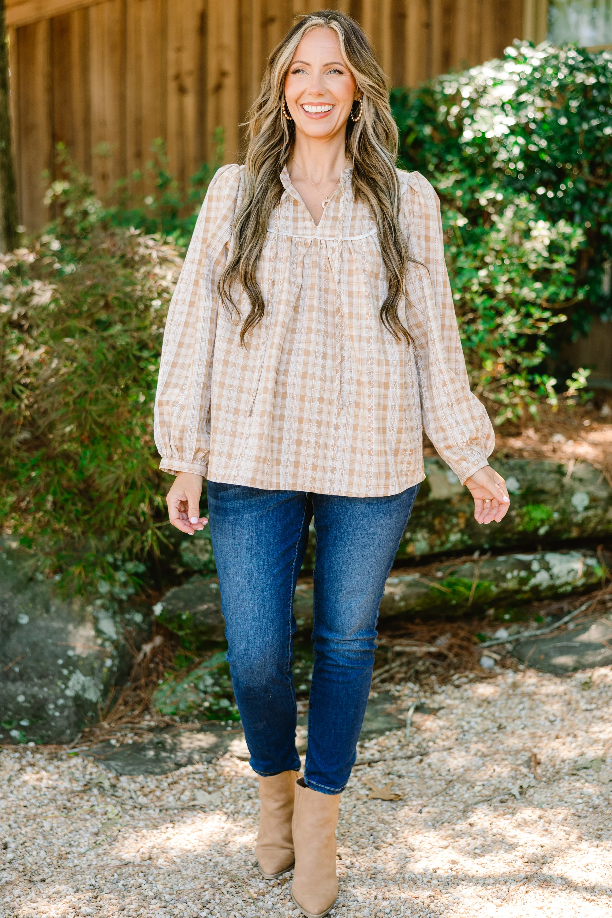 Miss My Love Top, Brown Gingham - Giverhouse