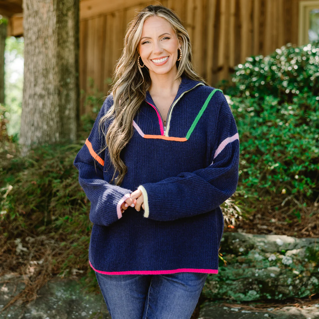 Falling For Fall Sweater, Navy Multi - Giverhouse