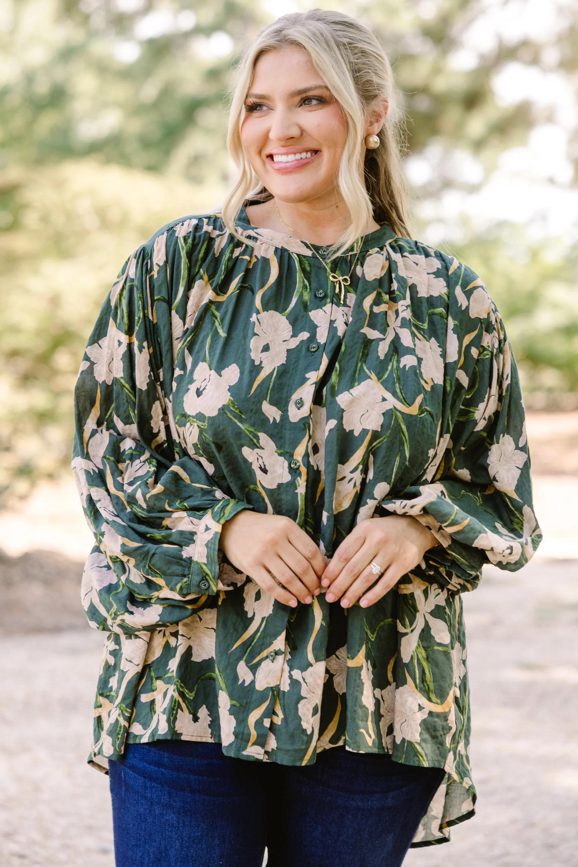 Away From It All Tunic, Green Floral - Giverhouse