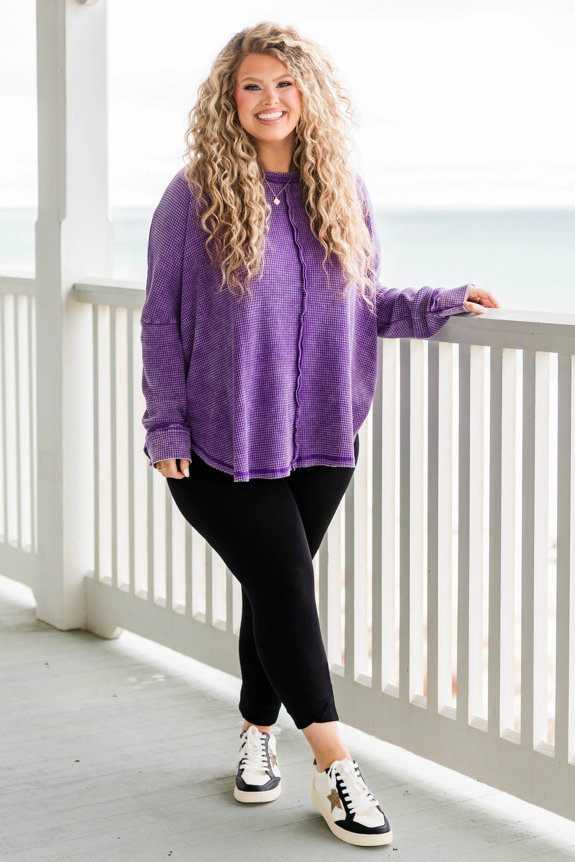 Cozy Waffle Pullover, Violet - Giverhouse