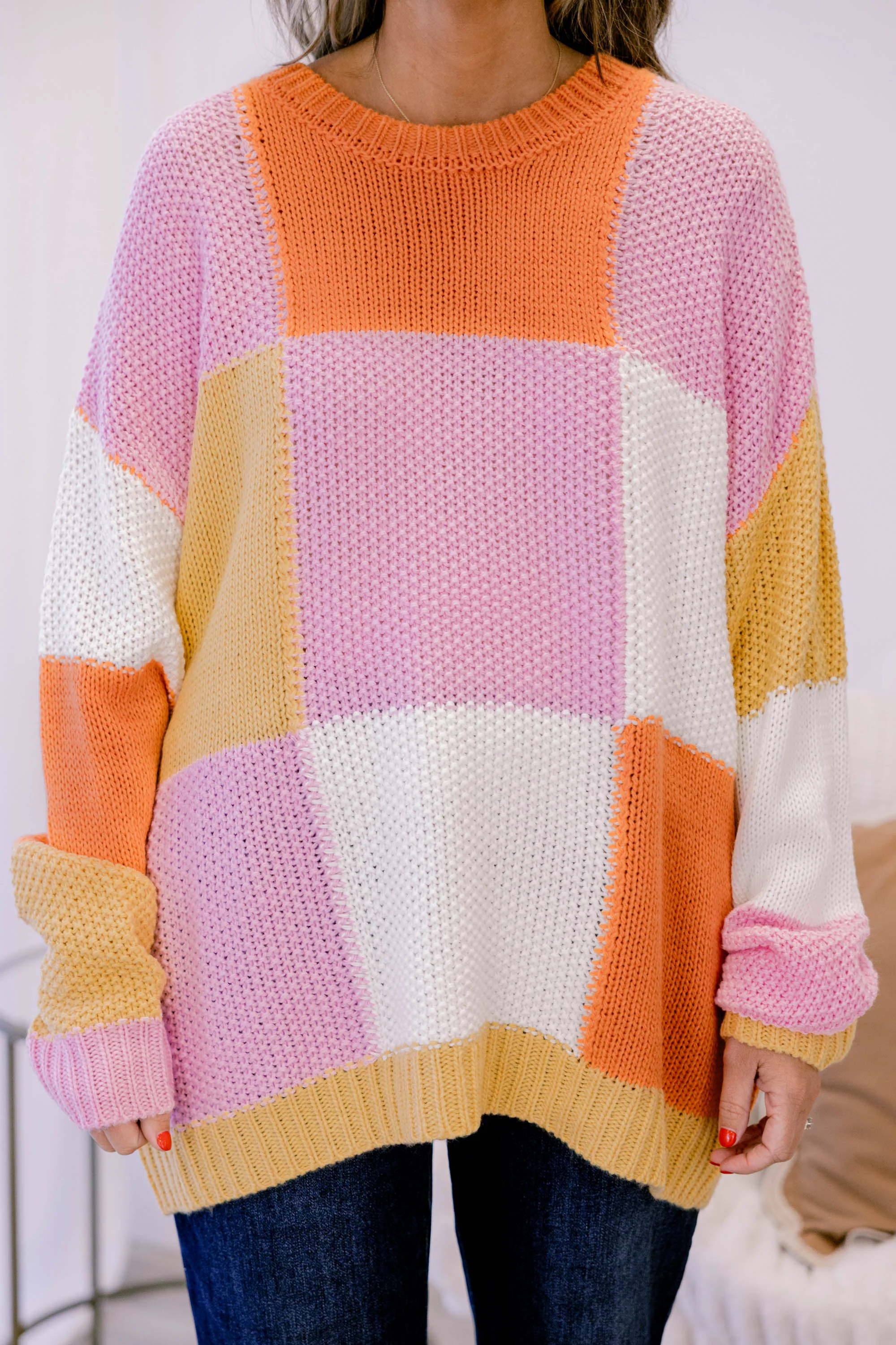 Block and Back Sweater, Orange-Pink - Giverhouse