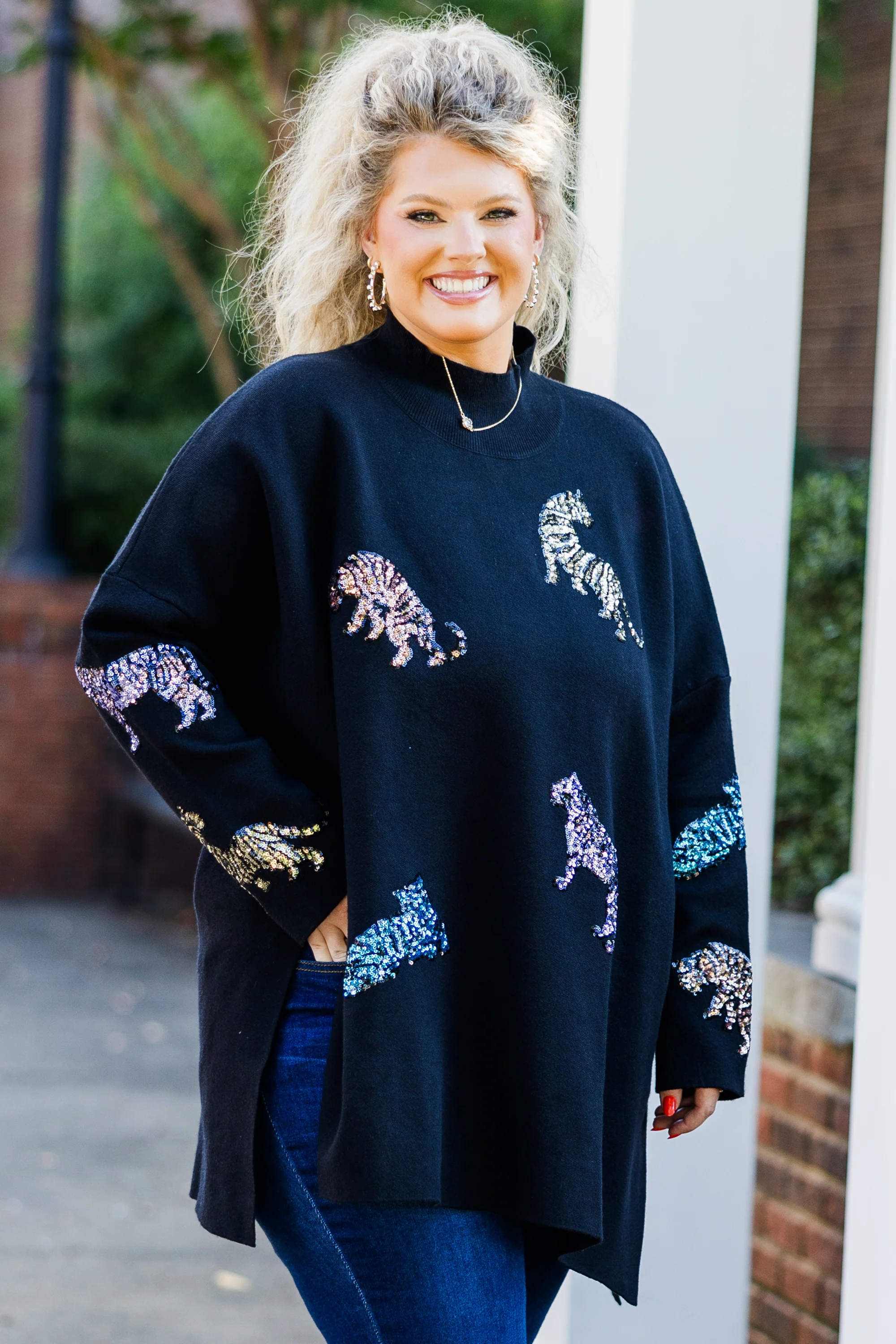 Mother Of The Jungle Sweater, Black Sequin - Giverhouse