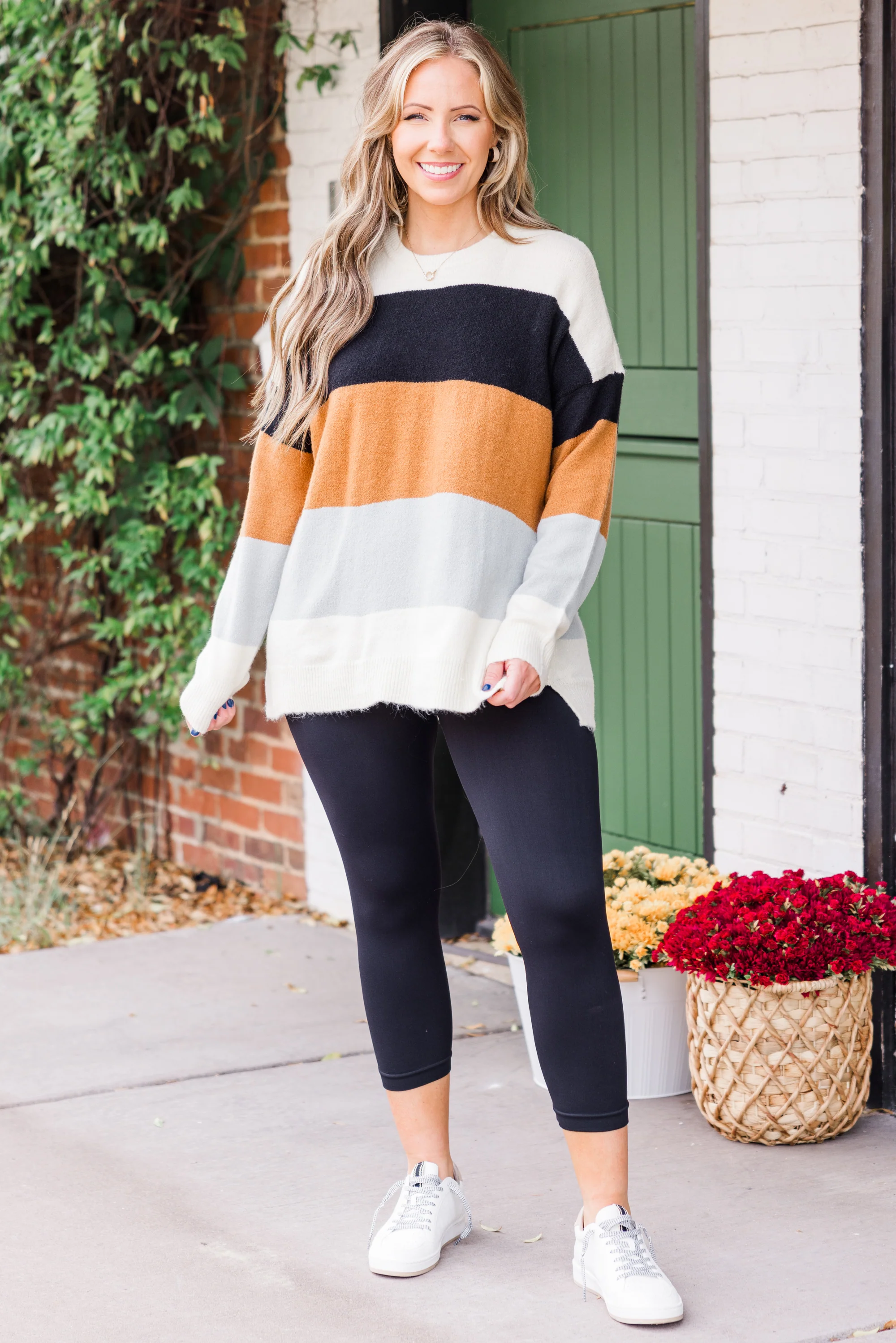 Spice Latte Stripe Sweater, Black-Mustard - Giverhouse