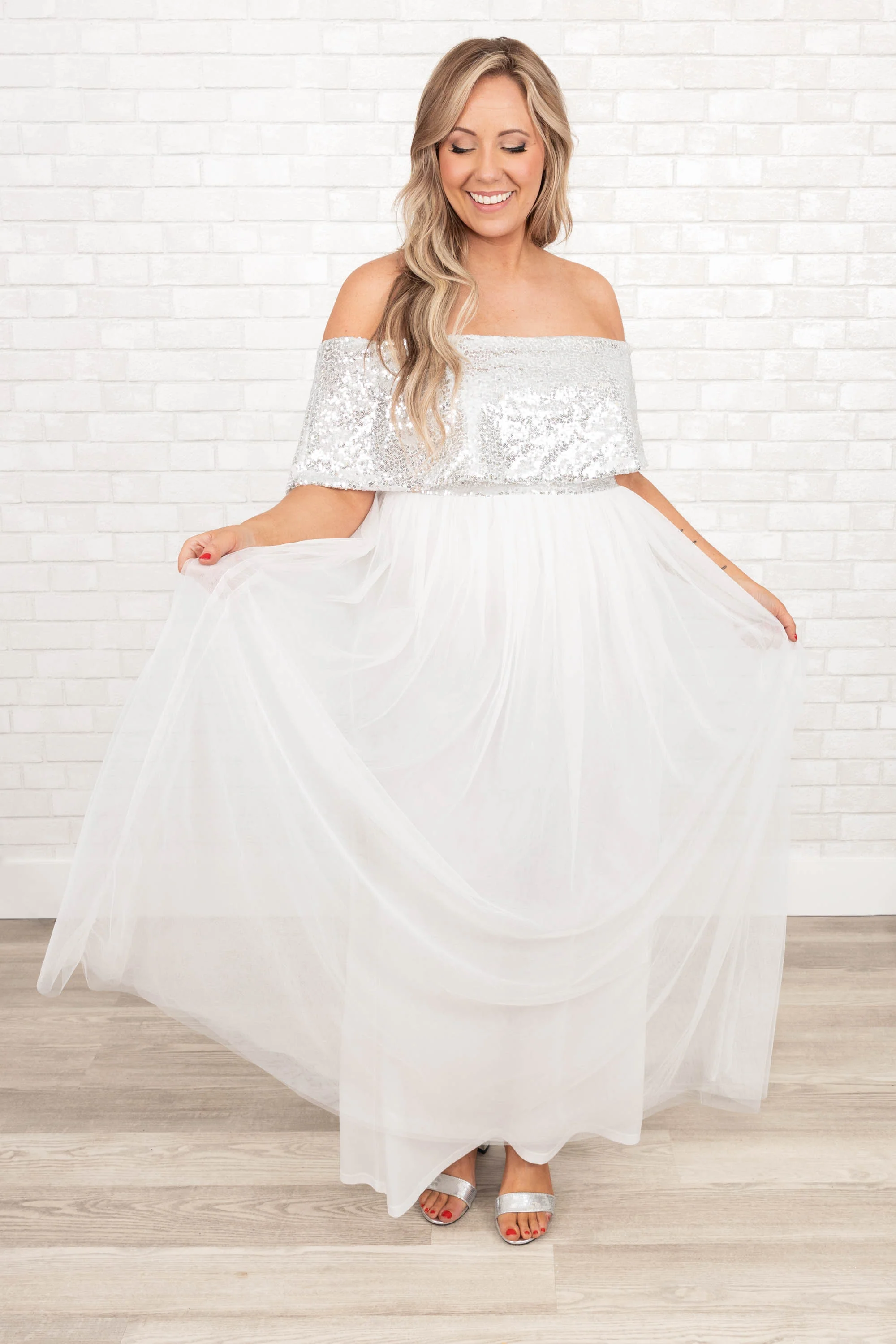 Posh Outlook Maxi Dress, Silver - Giverhouse