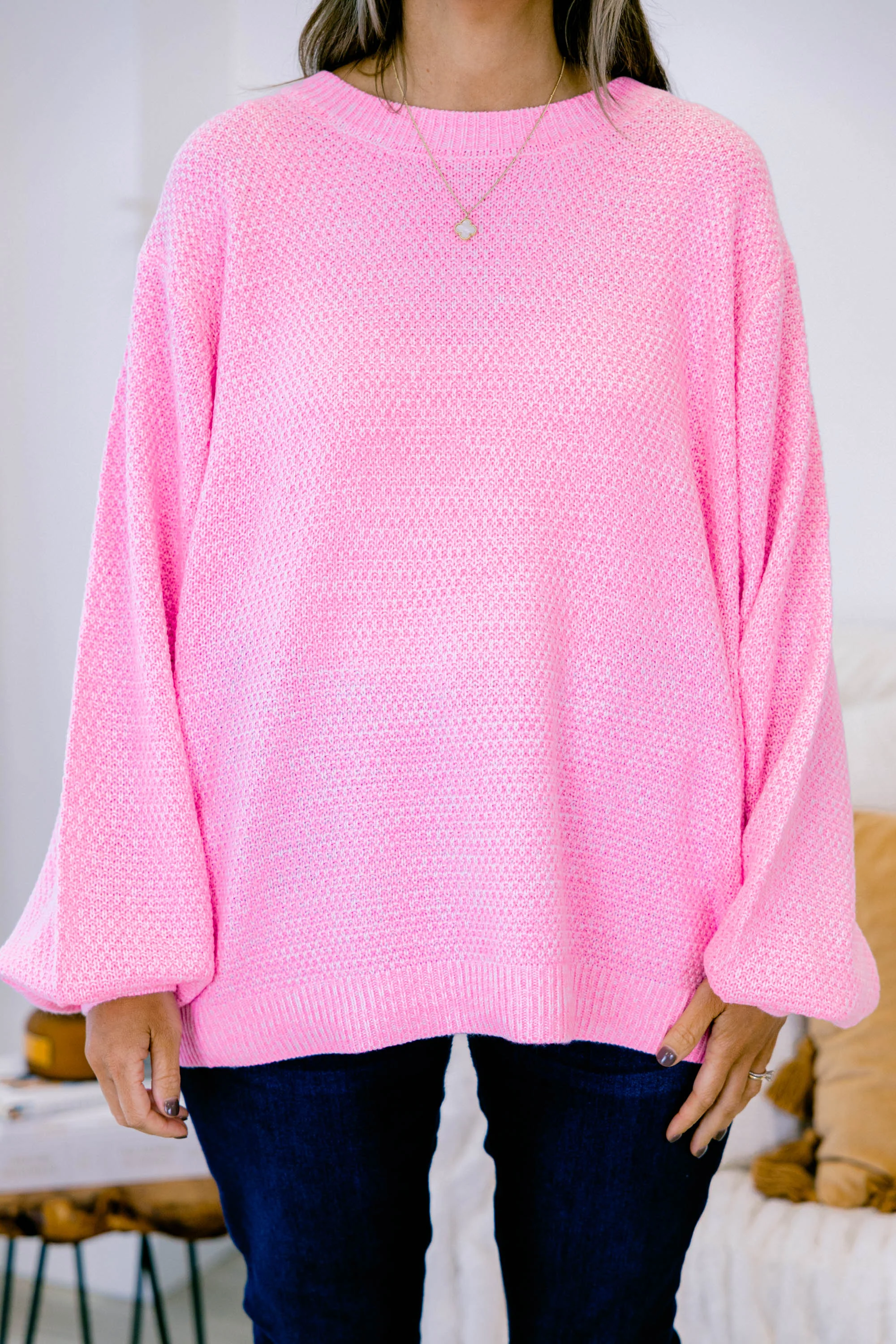 Cozy Bubble Sleeve Sweater, Spring Pink - Giverhouse