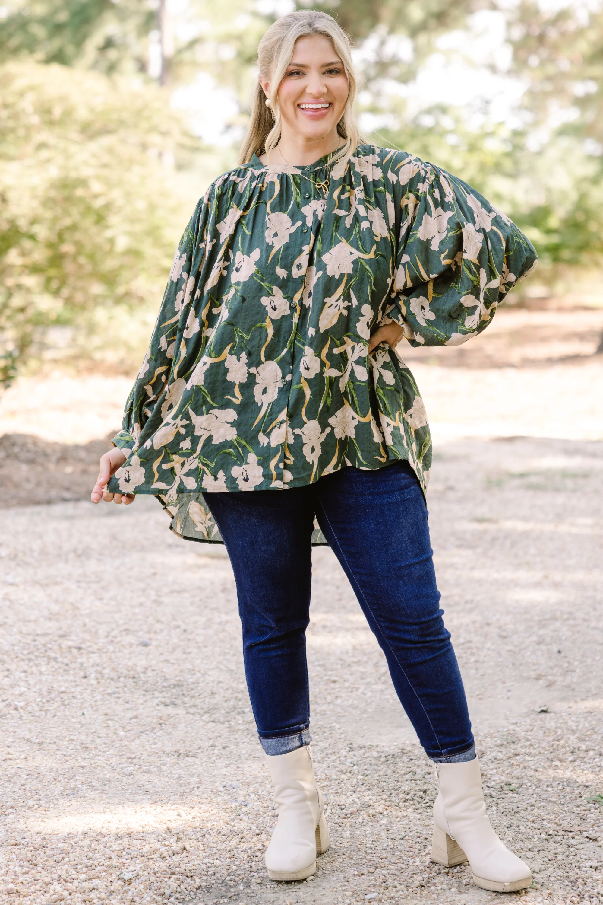 Away From It All Tunic, Green Floral - Giverhouse