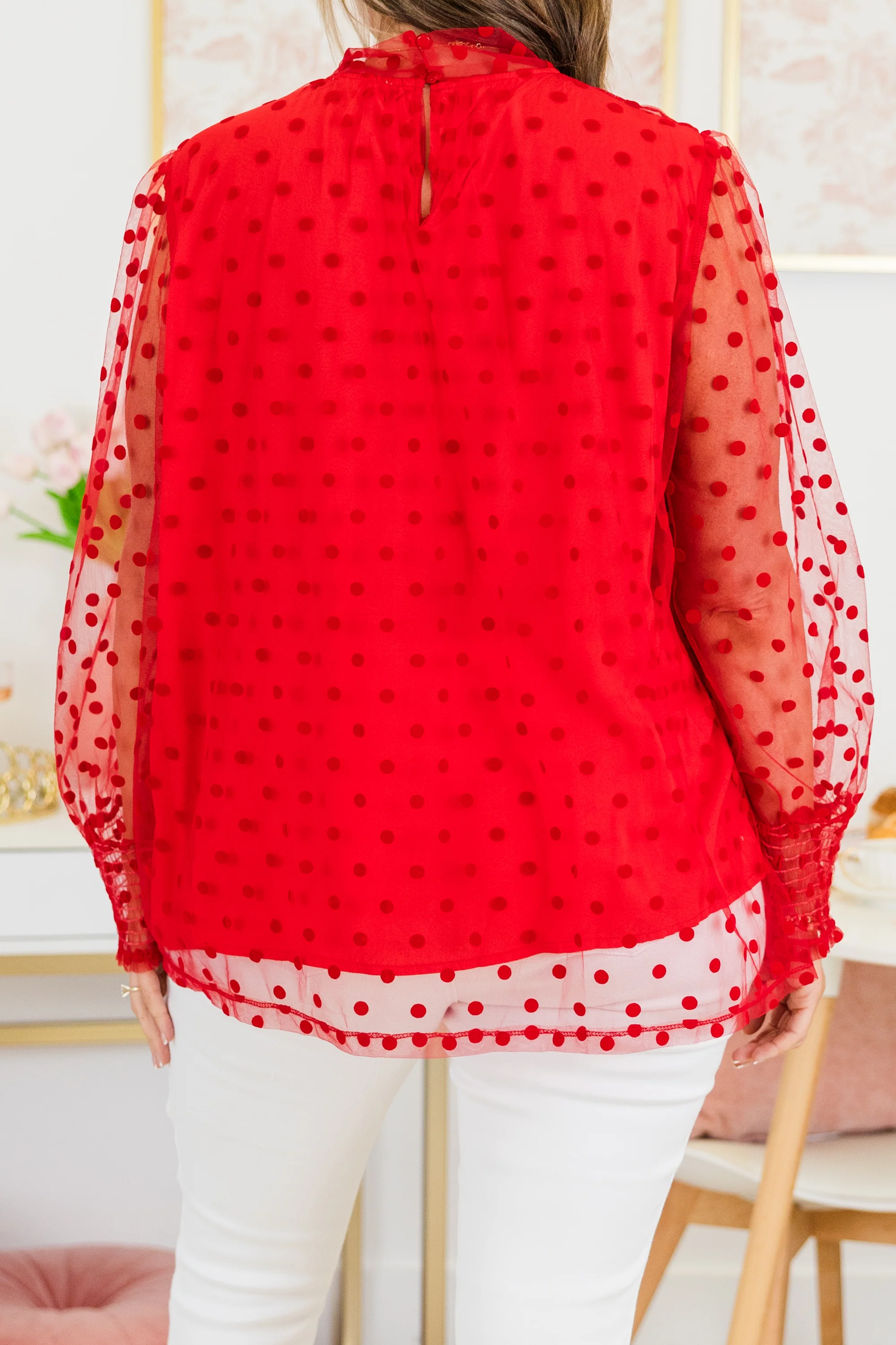 Polka Dot Darling Blouse, Red - Giverhouse