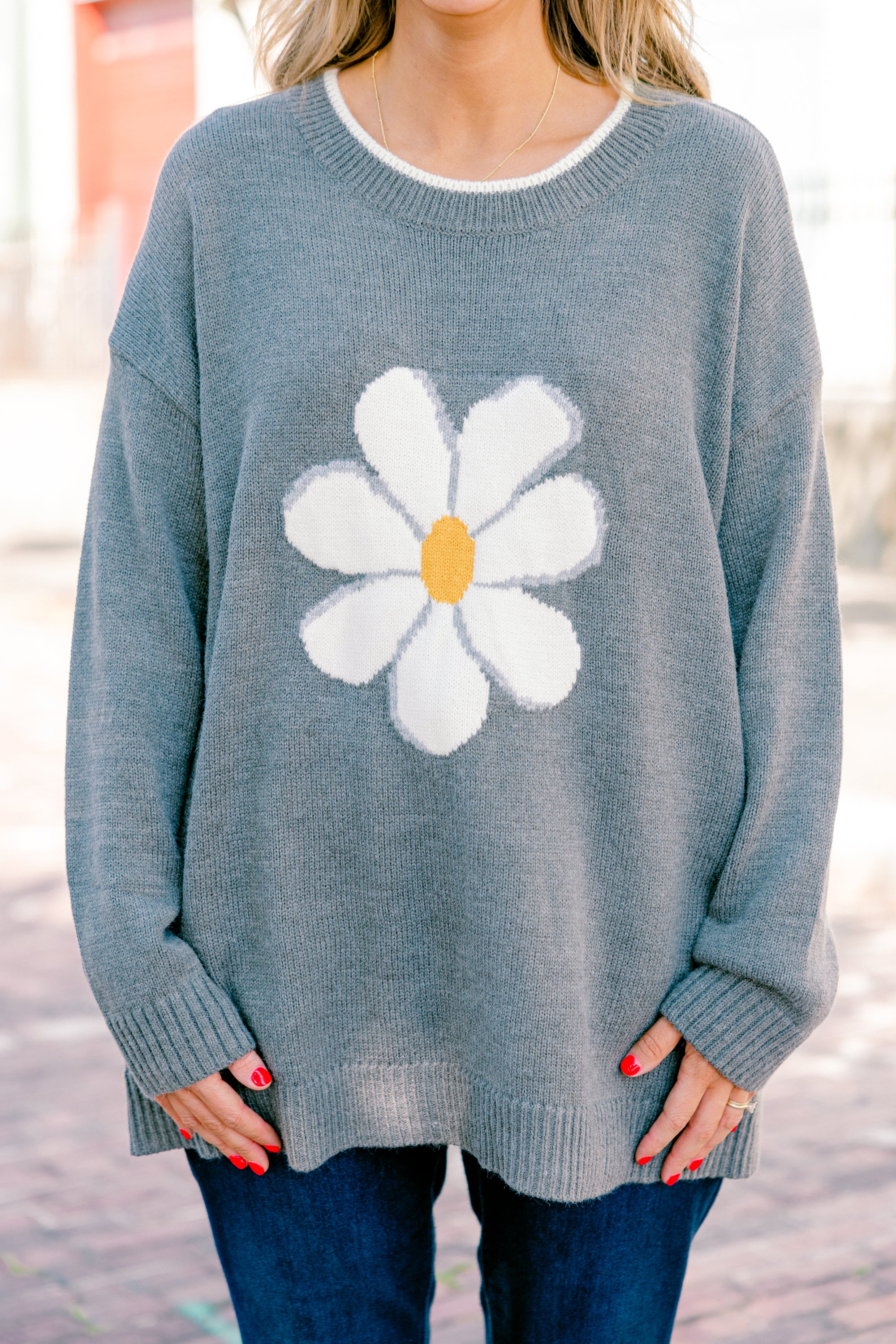Daisy Fresh Sweater, Gray - Giverhouse