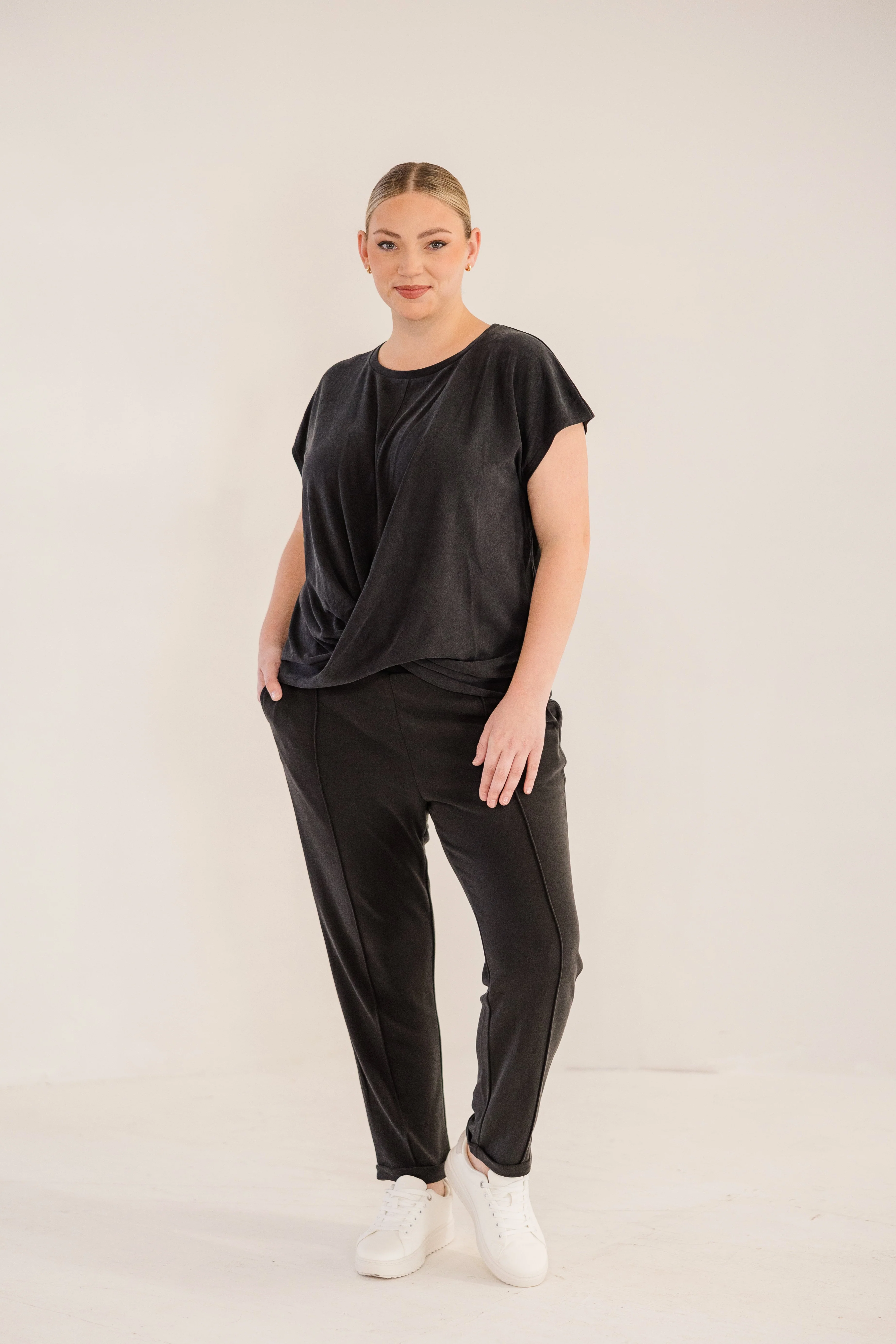 Sue Drape Front Top, Black - Giverhouse
