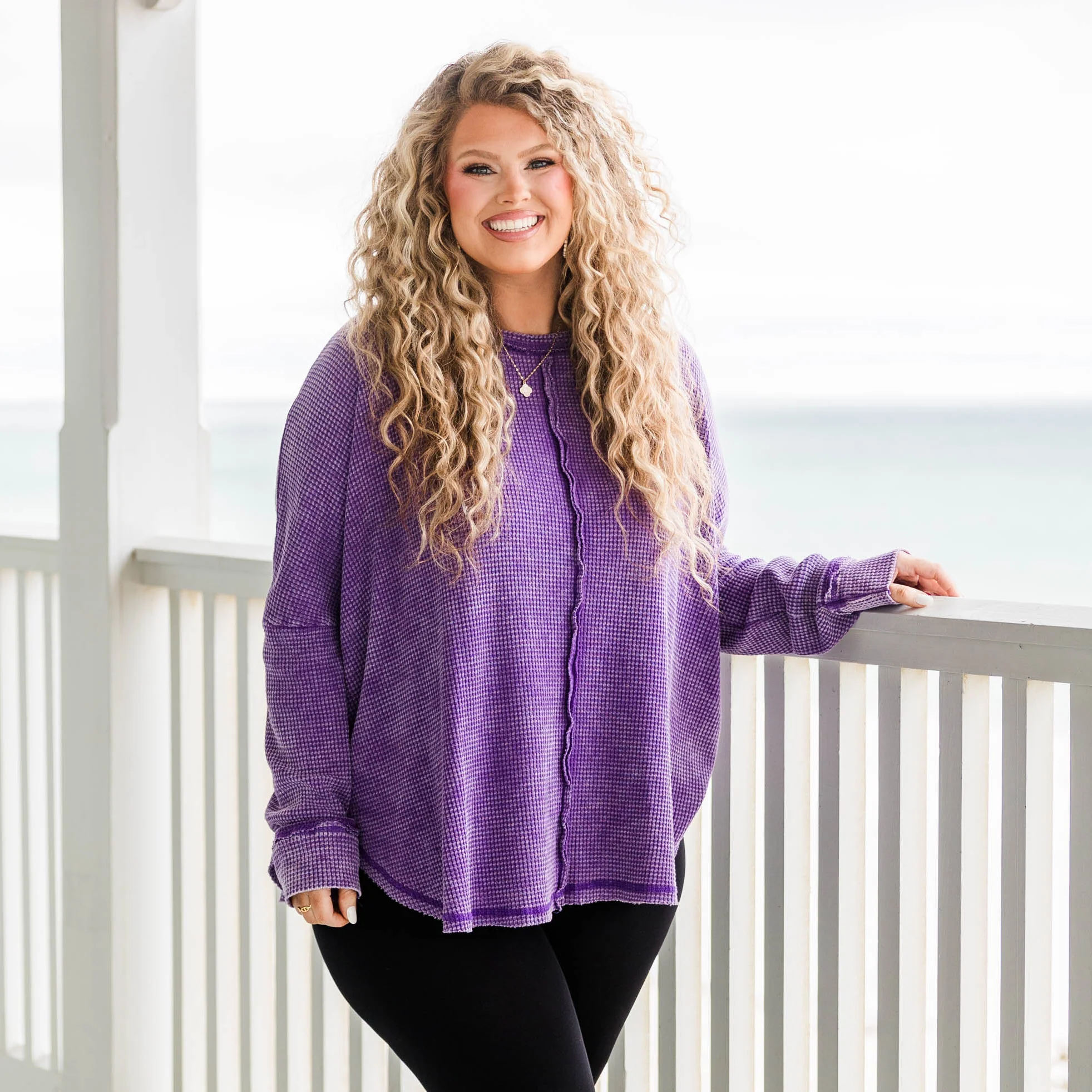 Cozy Waffle Pullover, Violet - Giverhouse