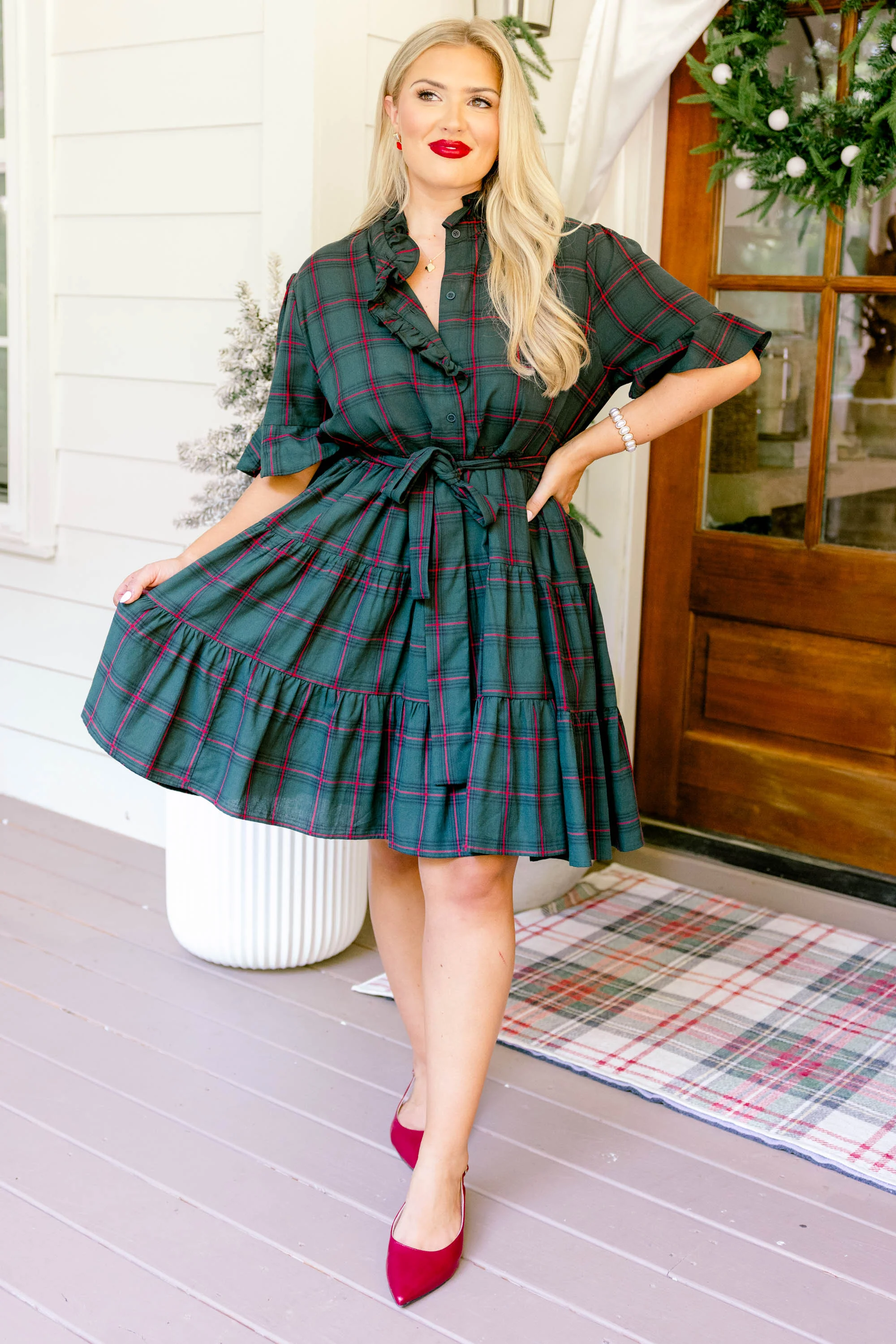 Breezy Beauty Dress, Green Plaid - Giverhouse