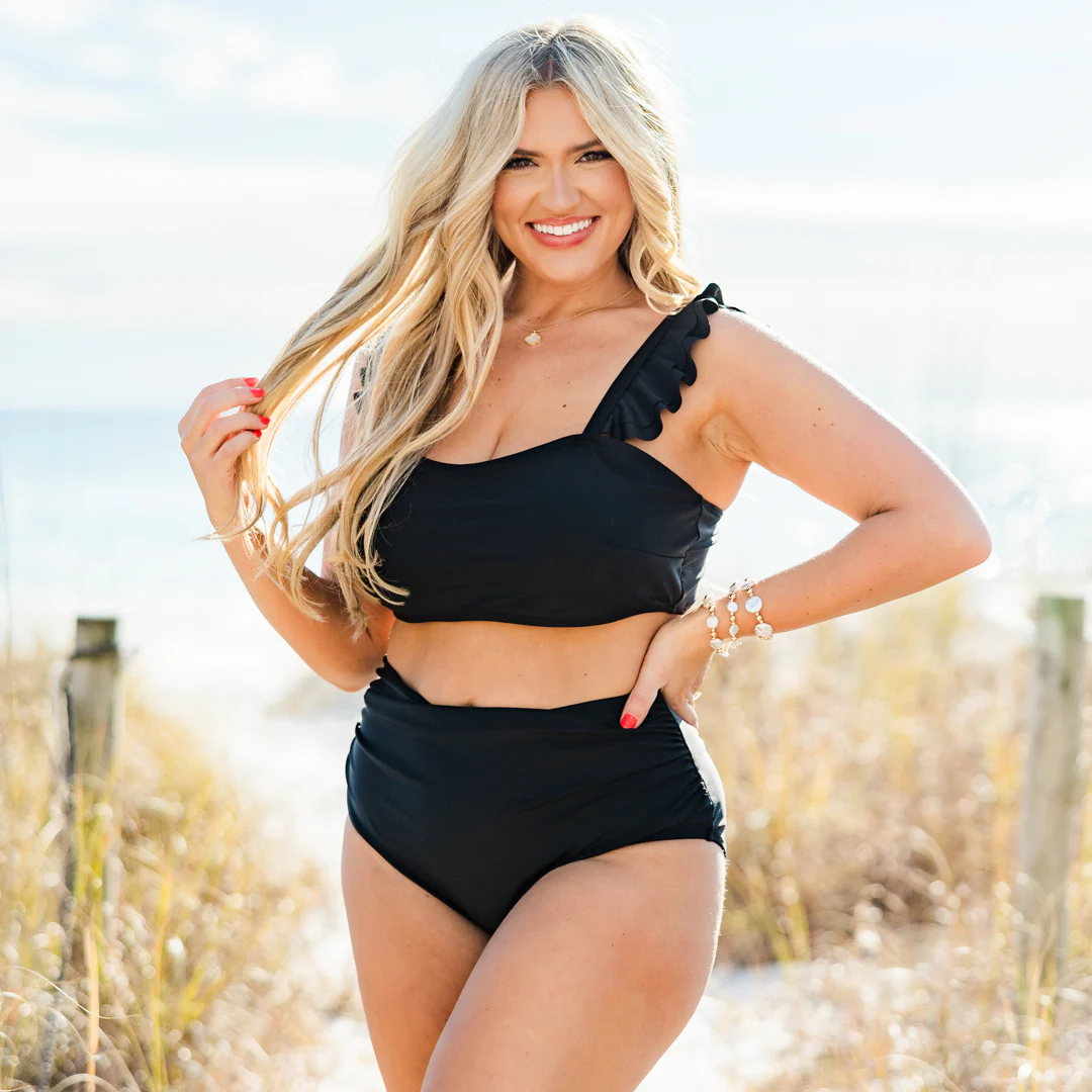 Beach Trip Swim Top, Black - Giverhouse