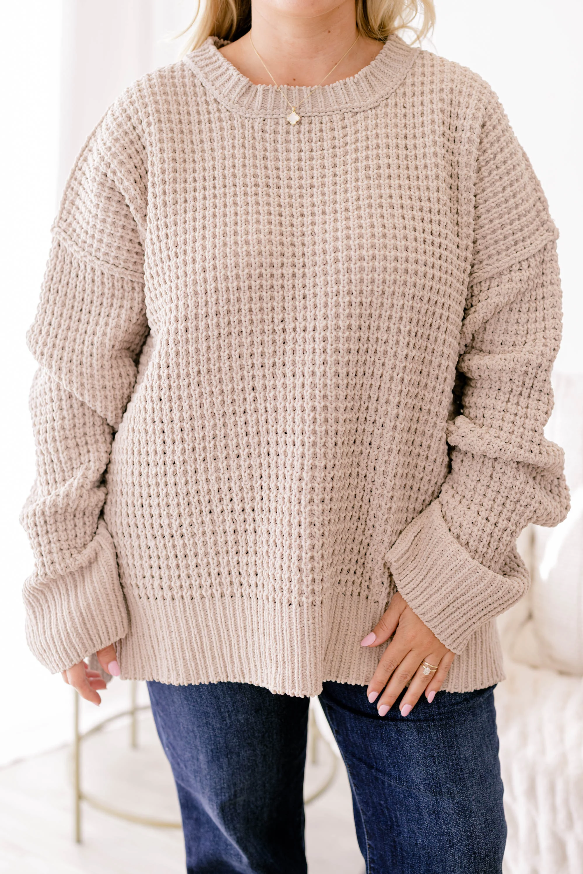Falling Petals Sweater, Taupe - Giverhouse