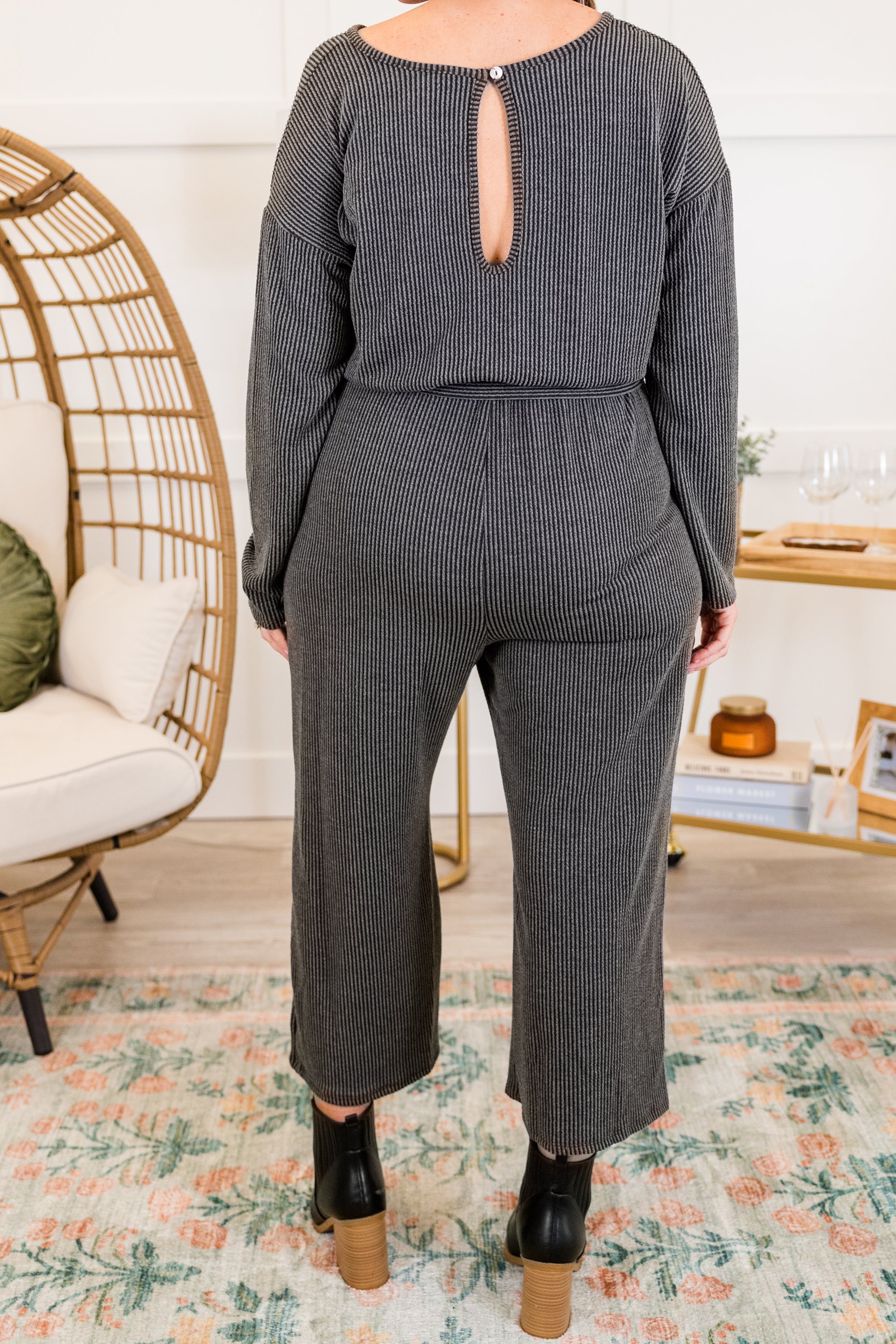 Firepits and Cozy Knits Jumpsuit, Charcoal - Giverhouse
