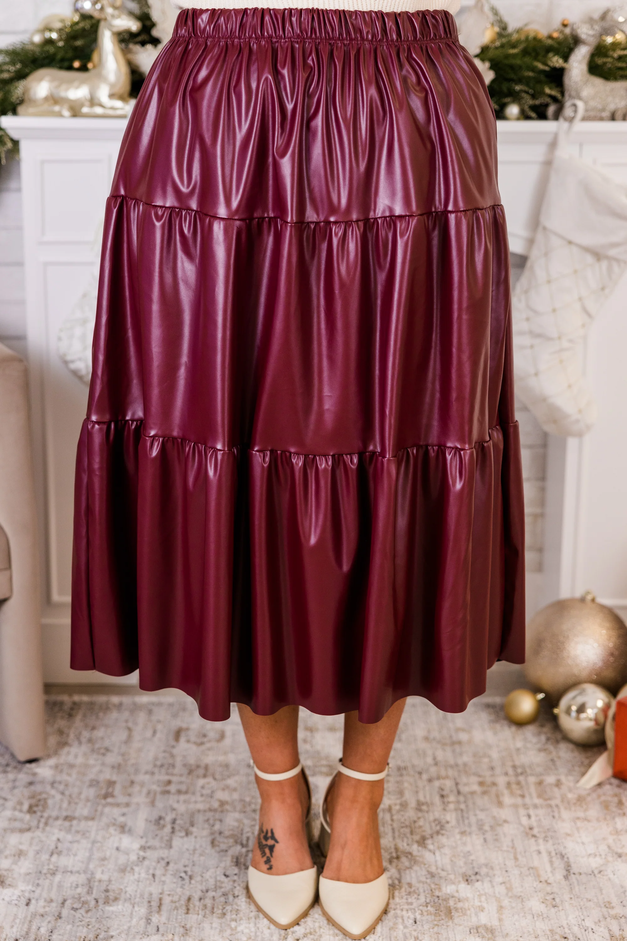 Always and For Leather Skirt, Burgundy - Giverhouse
