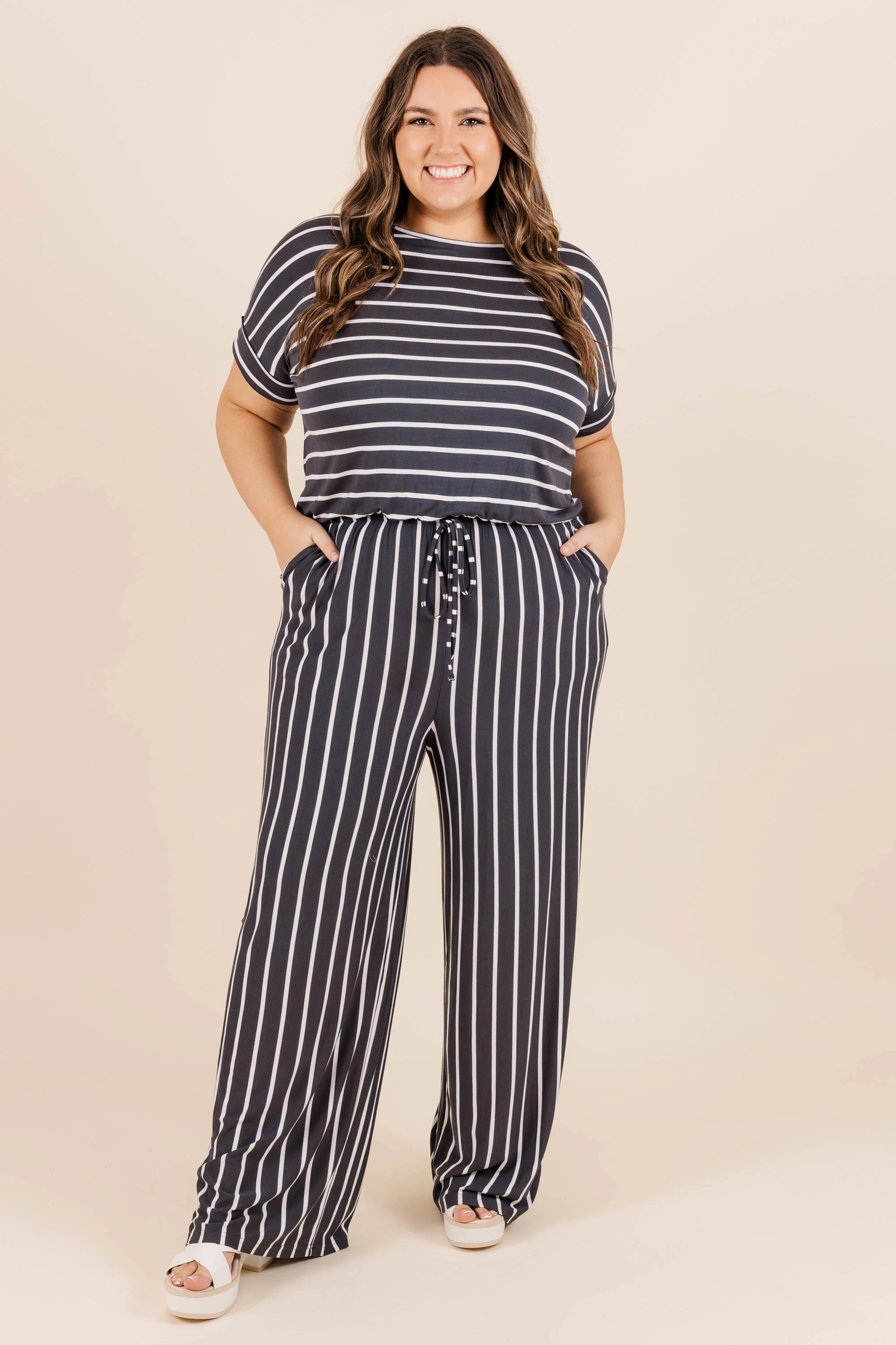 Take The World Jumpsuit, Dark Grey-Ivory - Giverhouse