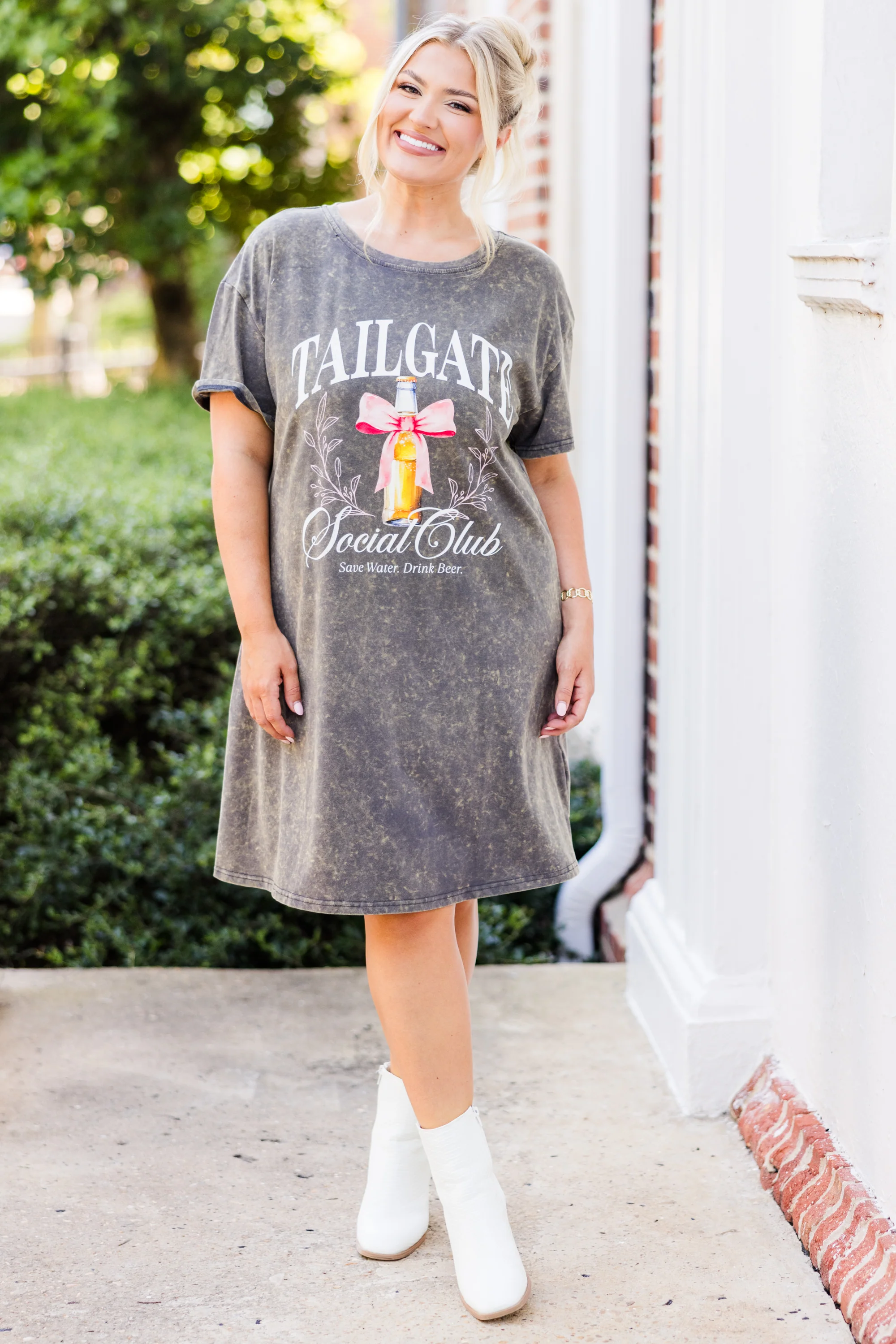 Tailgate Social Club T-Shirt Dress, Charcoal - Giverhouse