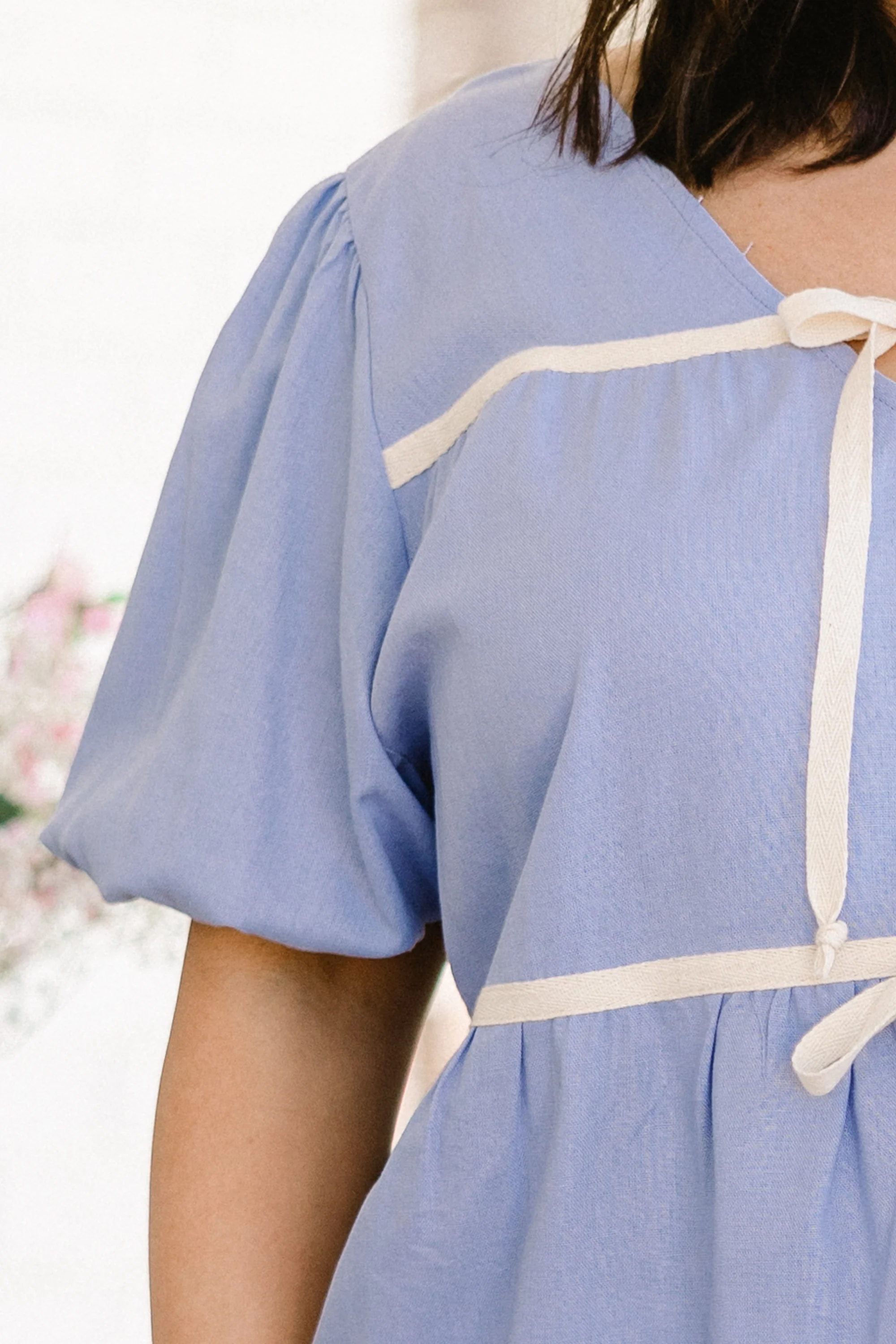 Sweet Bow Babydoll Top, Sky - Giverhouse