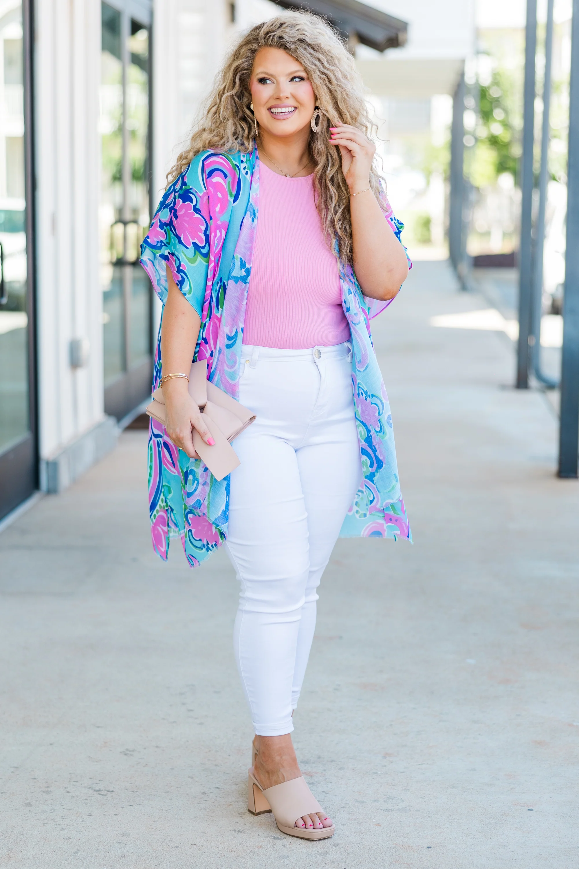 Tangled In Love Kimono, Blue-Pink - Giverhouse