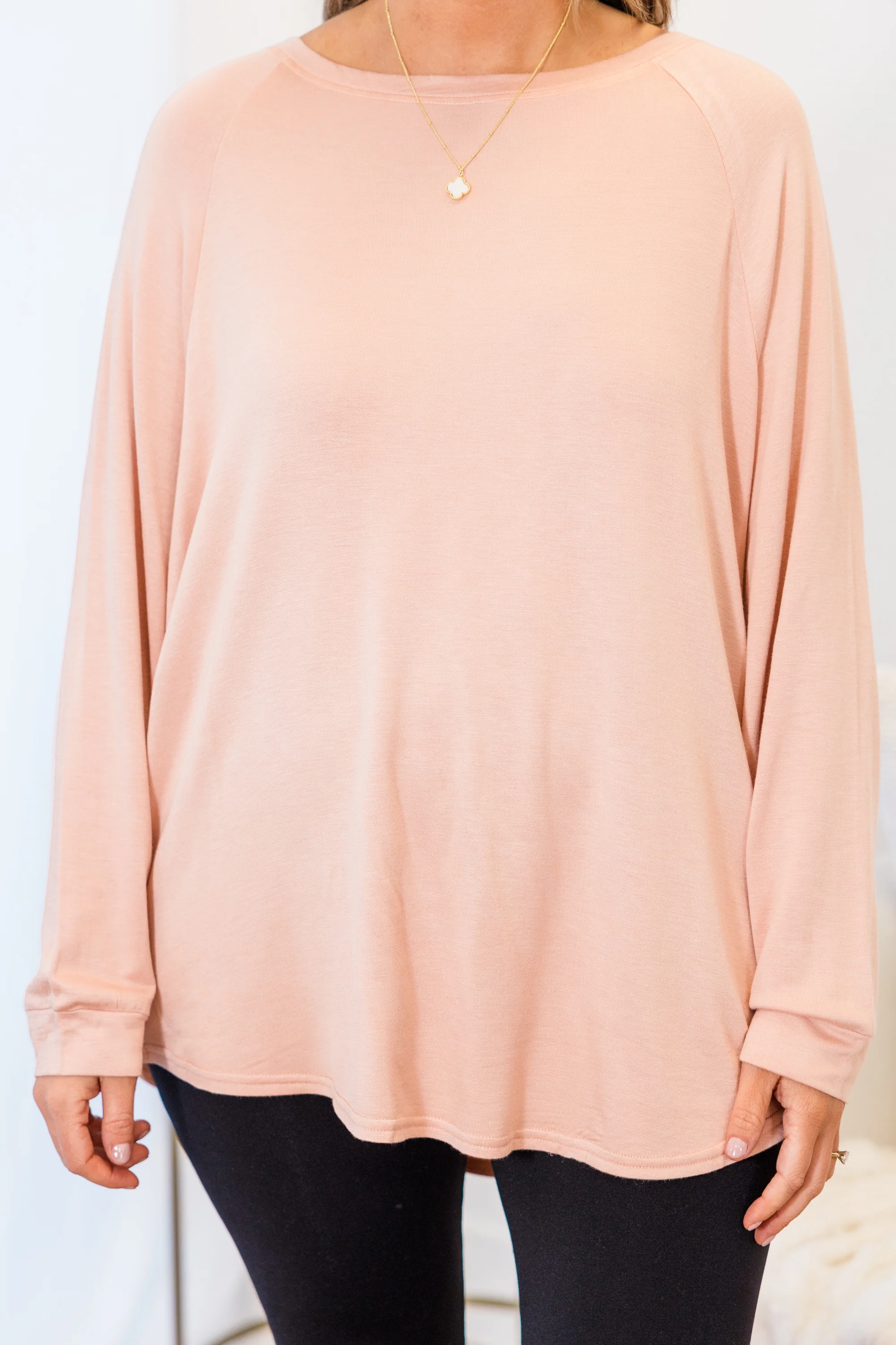 Curved Hem Slouchy Dolman Tunic, Blush Fleece - Giverhouse