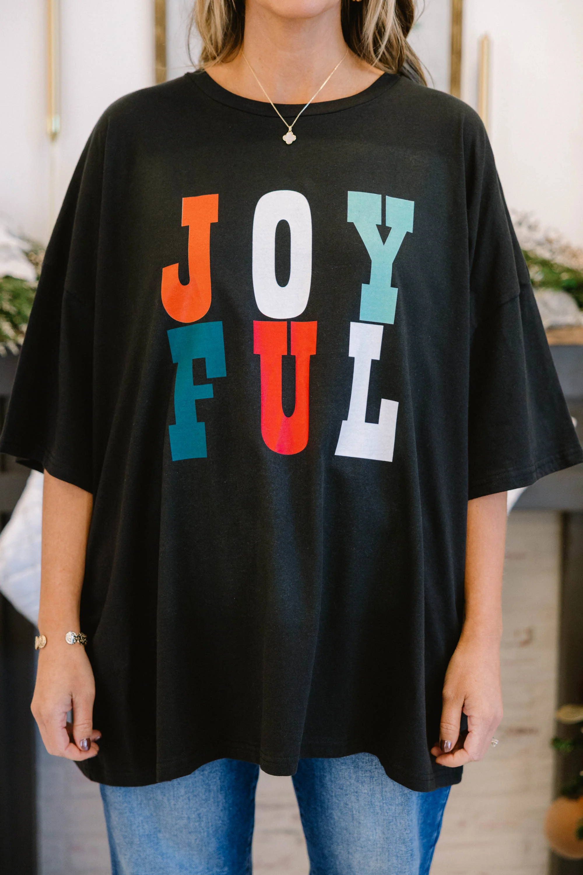 Joyful Boyfriend Tee, Black - Giverhouse