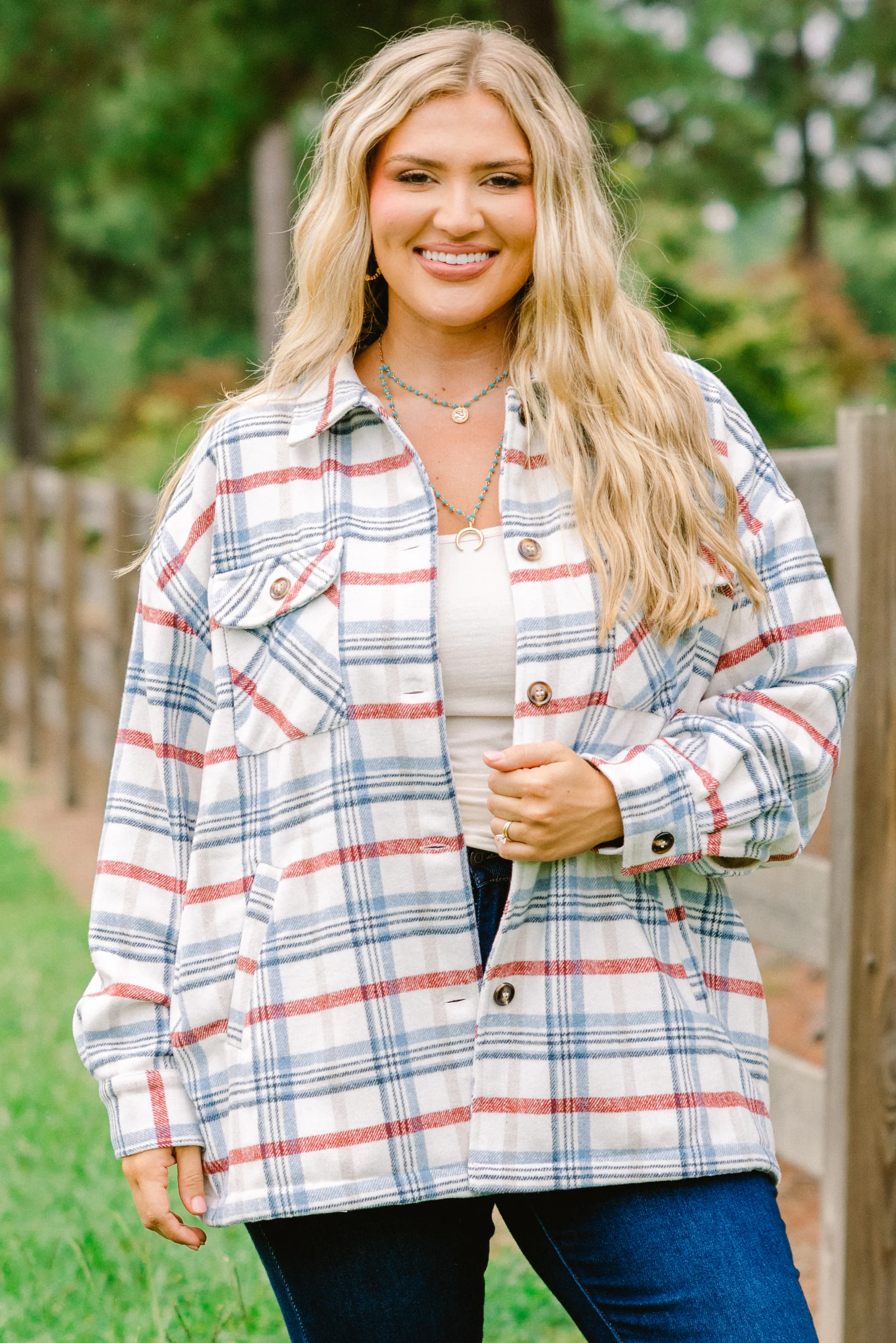 Join The Club Shacket, Blue/Ivory - Giverhouse