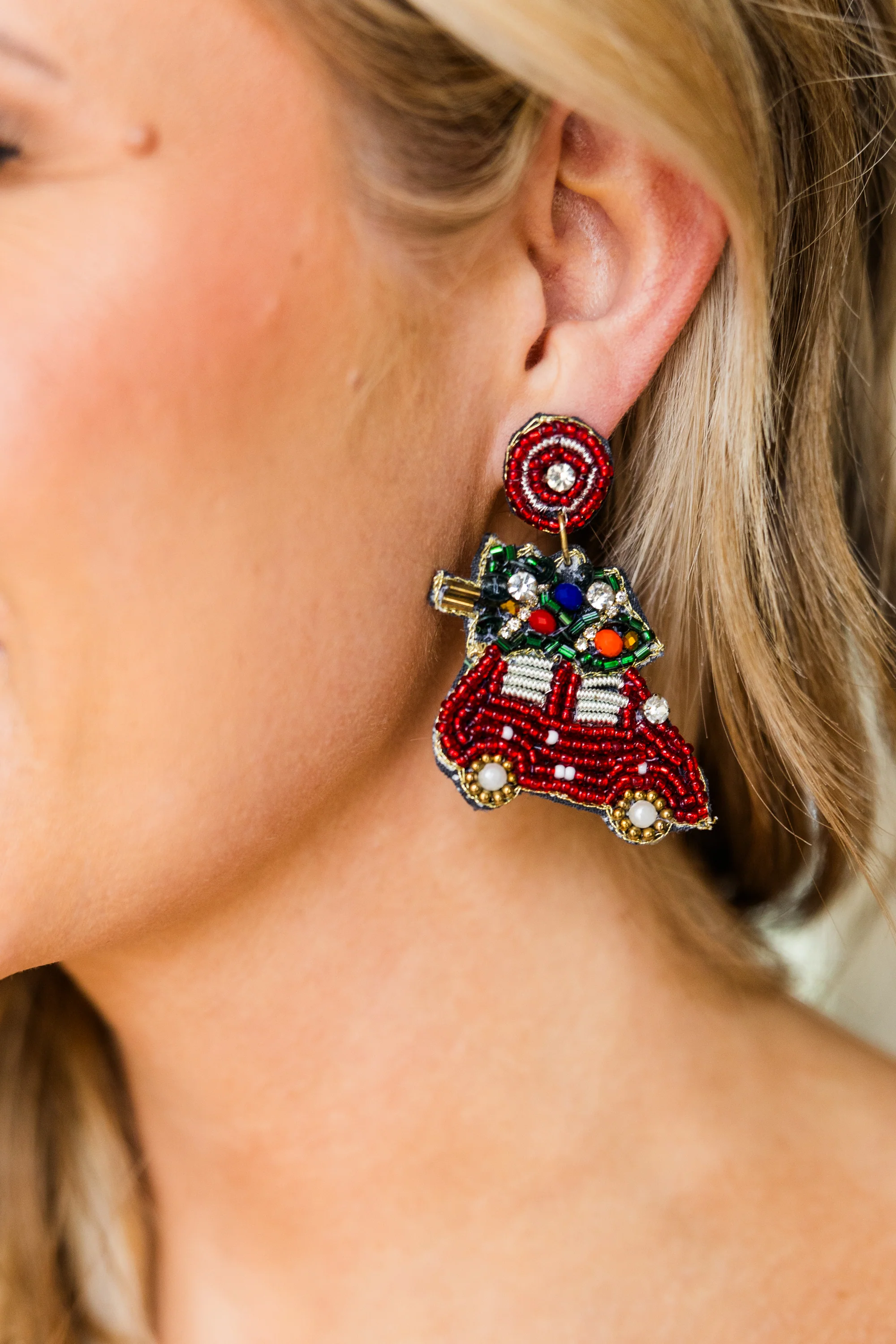 Ride For The Holidays Earrings, Red - Giverhouse