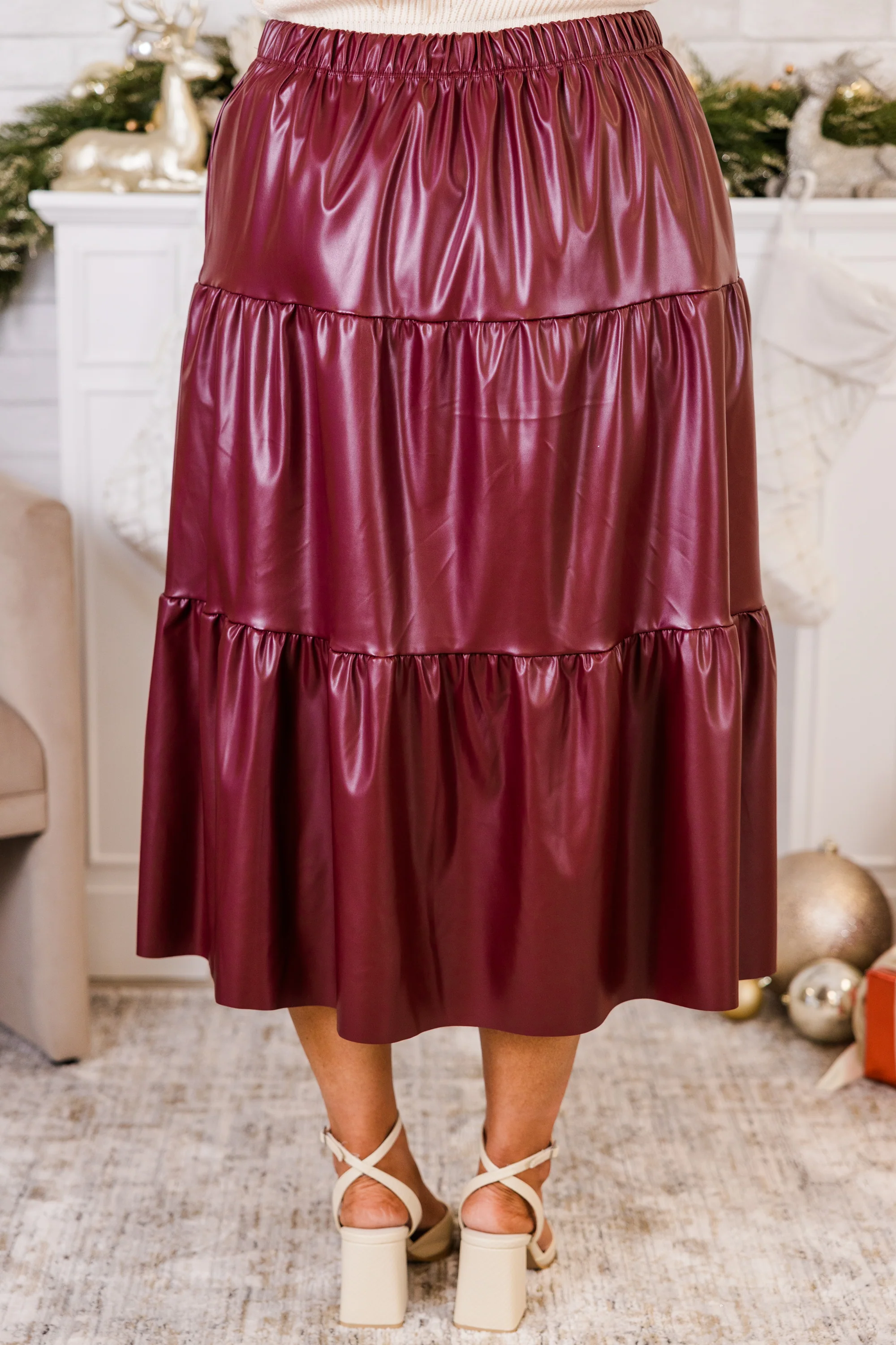 Always and For Leather Skirt, Burgundy - Giverhouse