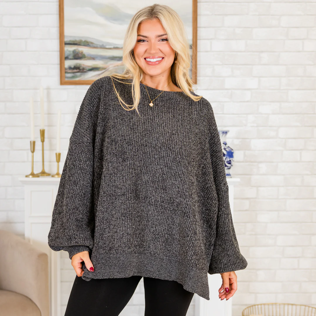 Simple But Sweet Sweater, Charcoal - Giverhouse