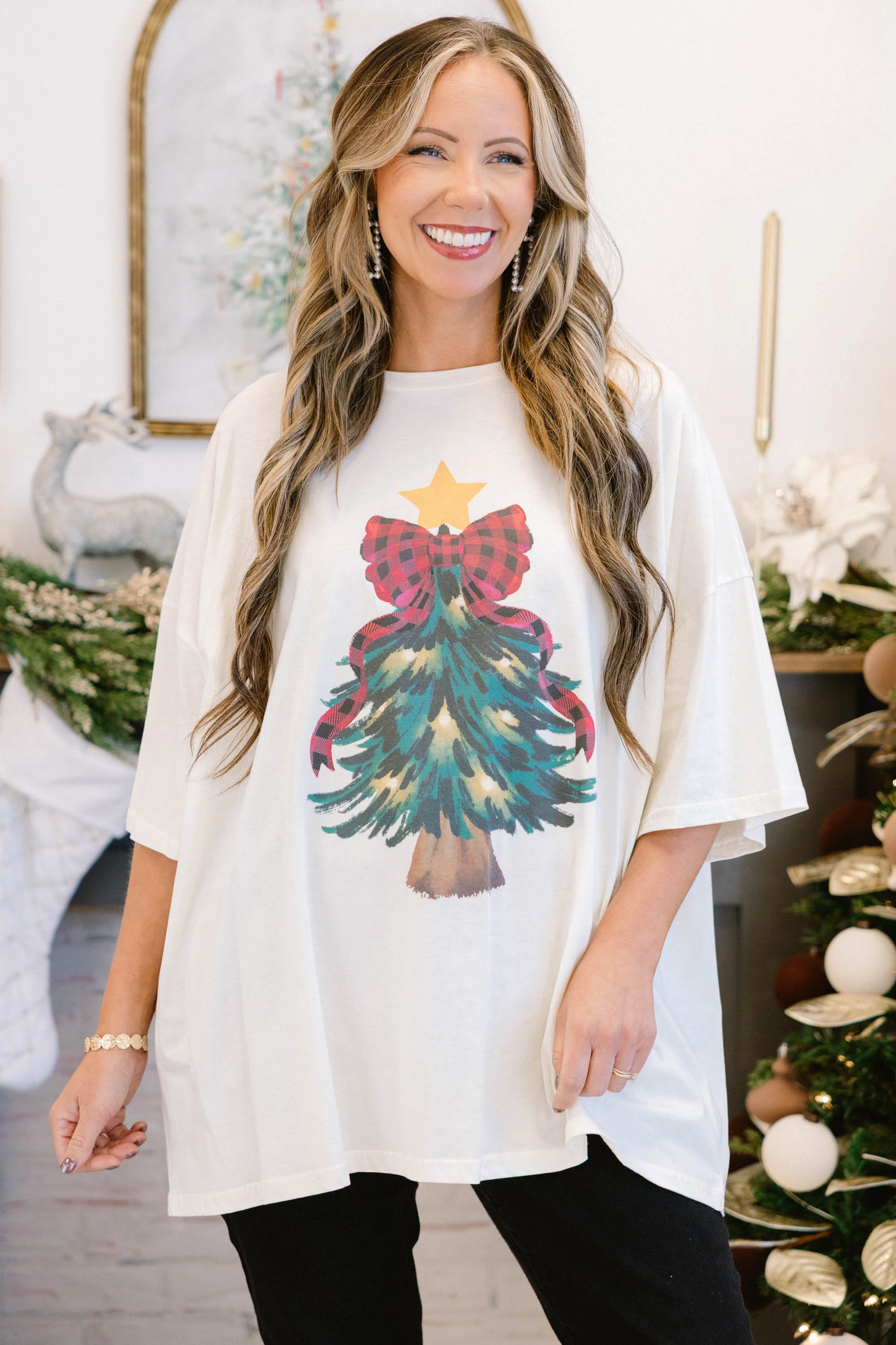 Cute Little Tree Boyfriend Tee, Ivory - Giverhouse