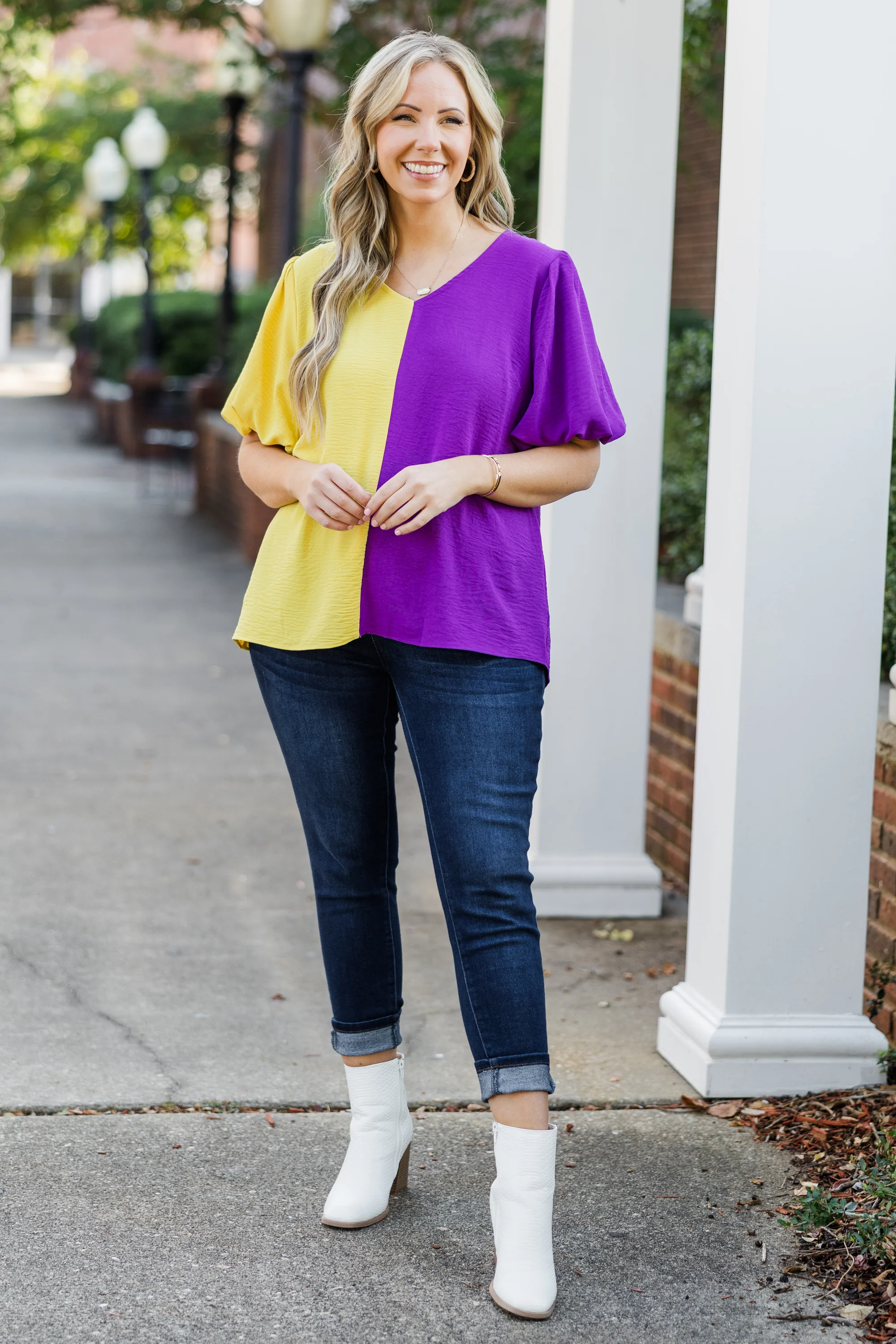 Sideline Sweetheart Top, Gold-Purple - Giverhouse