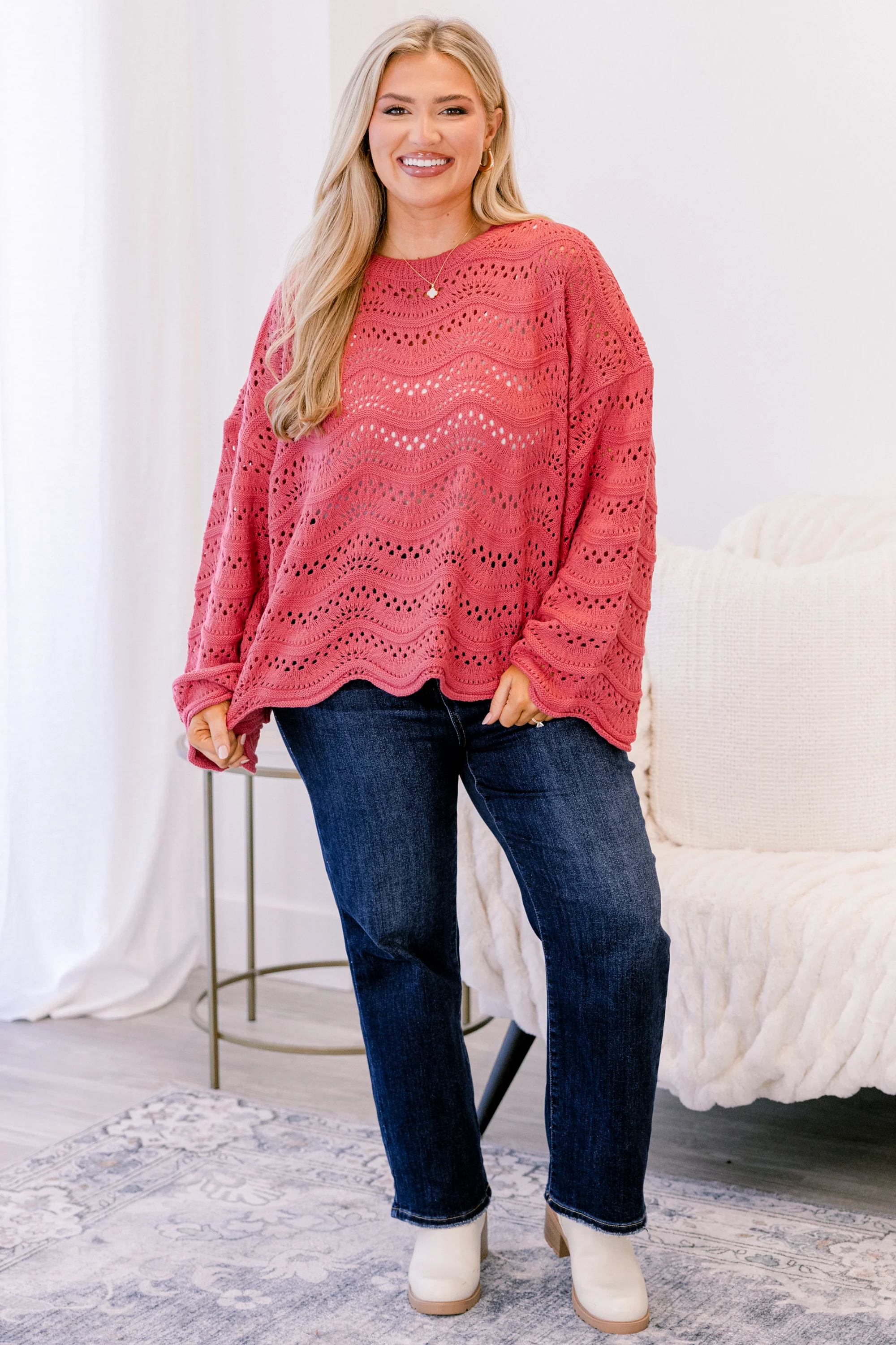 Wavy Comfort Sweater, Dark Pink - Giverhouse