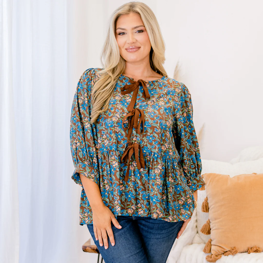 A Whole New Perspective Top, Brown Floral - Giverhouse