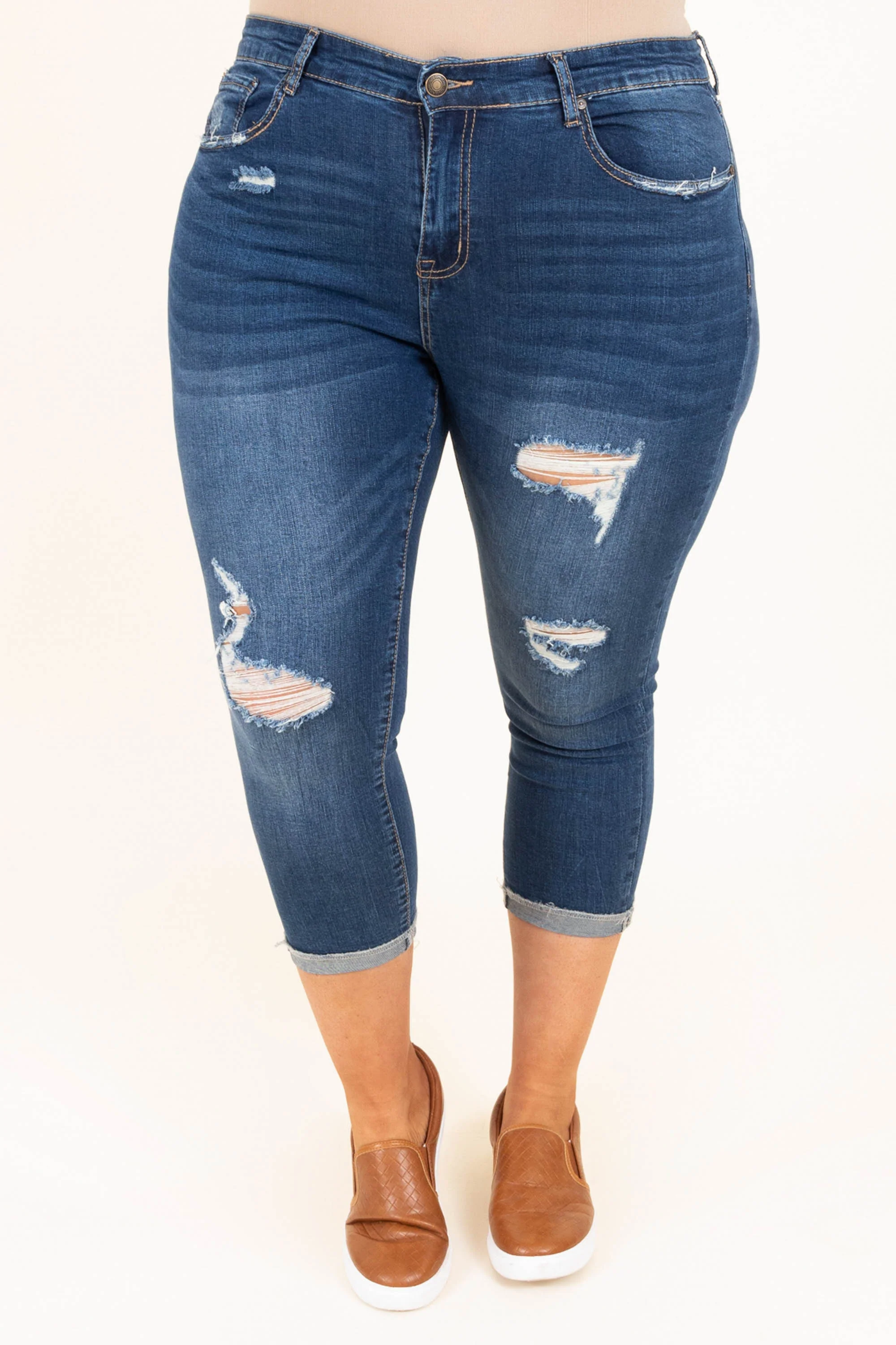 Put It To The Test Capris, Dark Wash - Giverhouse