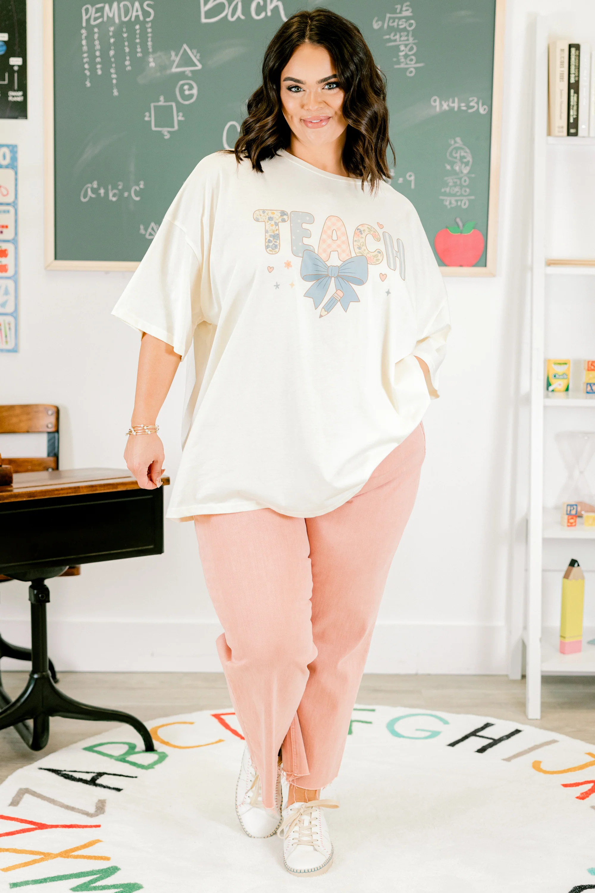 Happy to Teach Boyfriend Tee, Ivory - Giverhouse