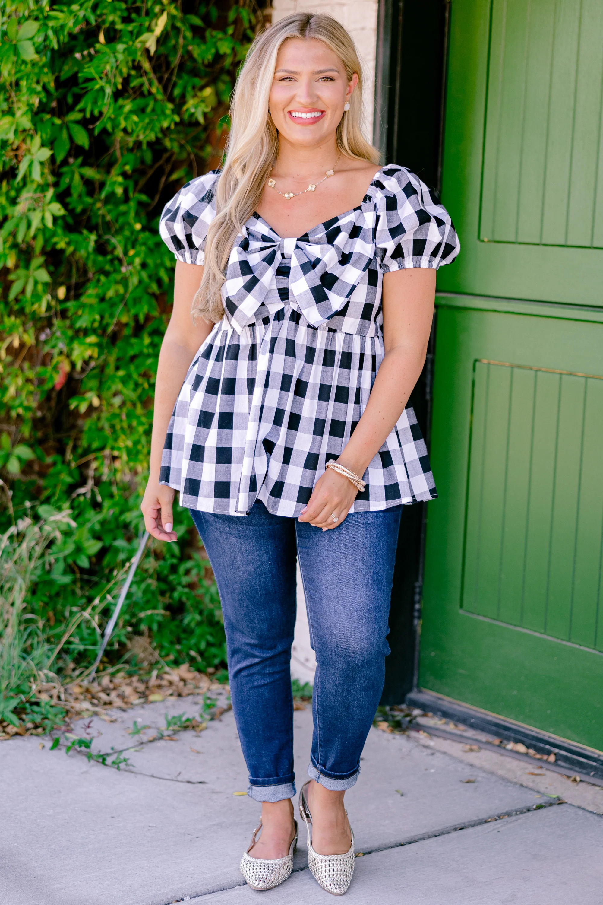 Speak Later Top, Black Gingham - Giverhouse