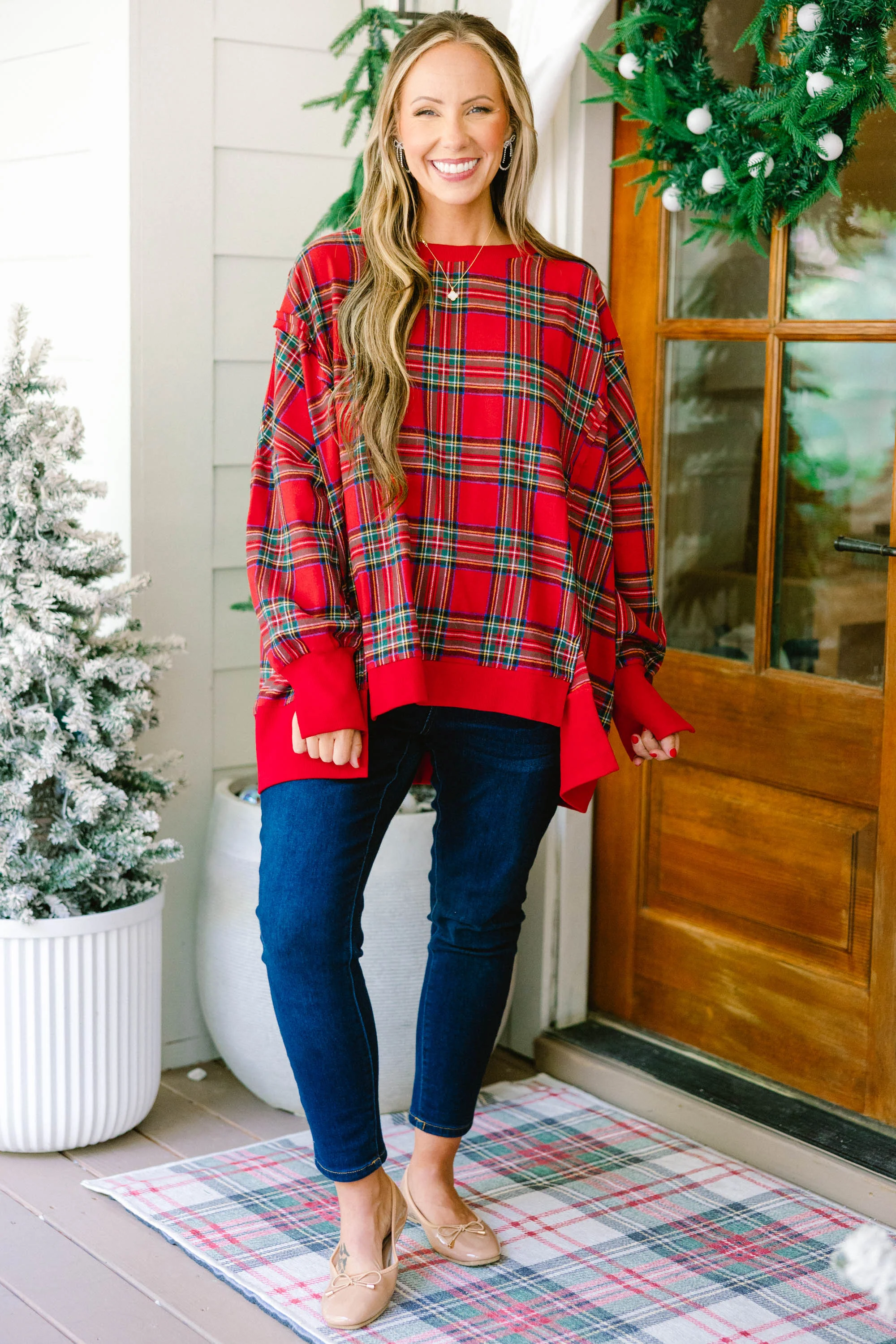 Sunset Glow Pullover, Red Plaid - Giverhouse