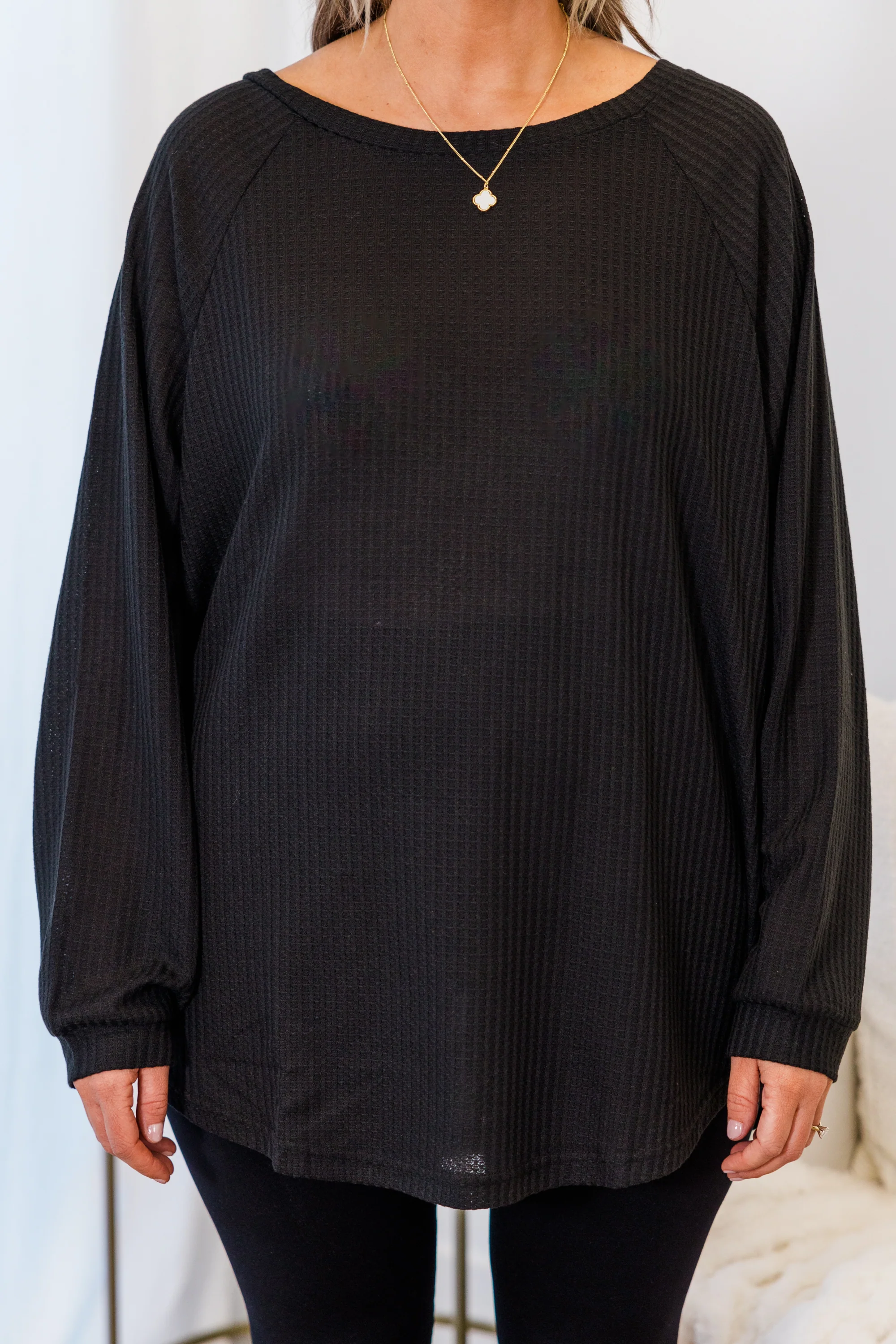 Curved Hem Slouchy Dolman Tunic, Black Thermal - Giverhouse
