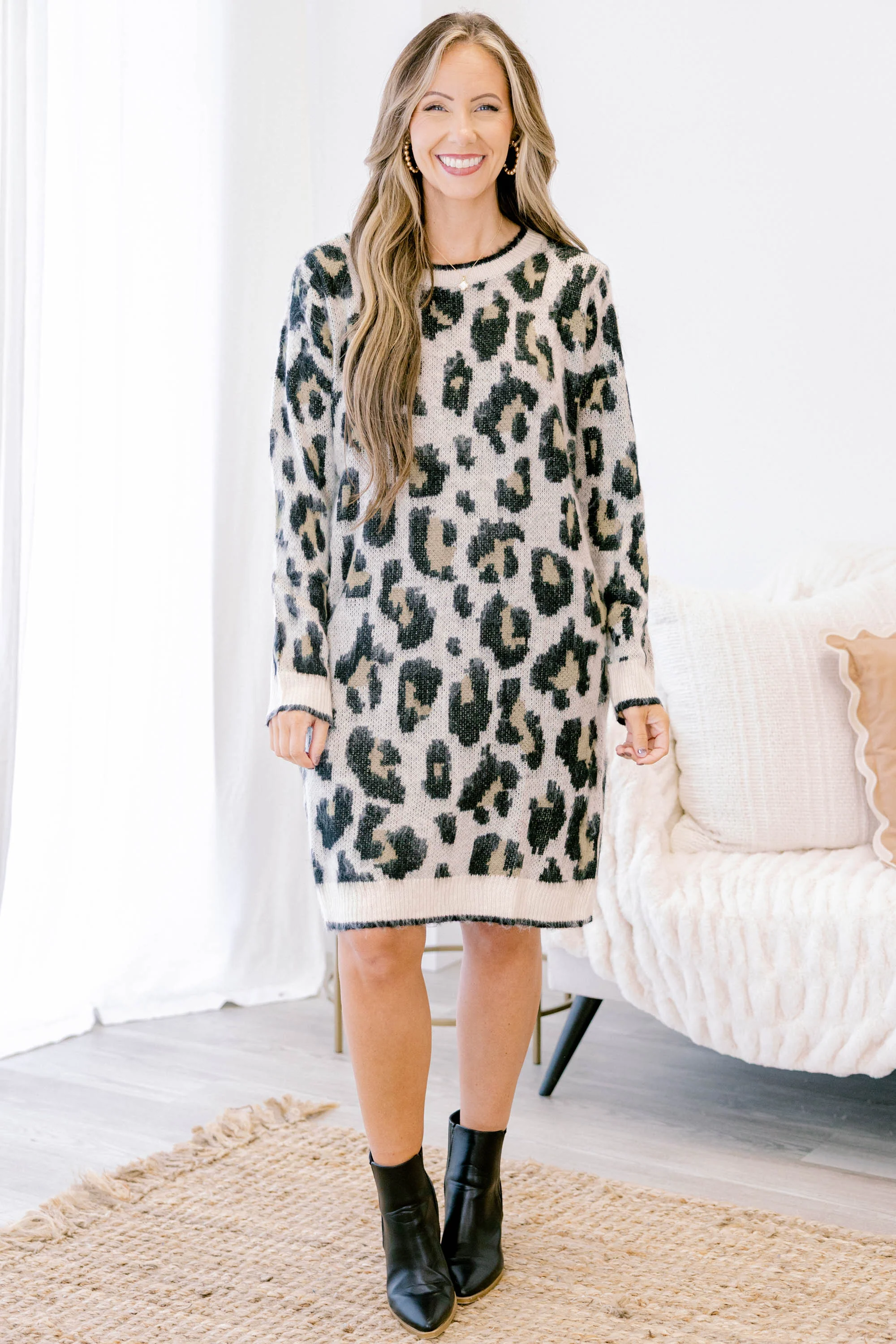 Always The Answer Sweater Dress, Leopard - Giverhouse