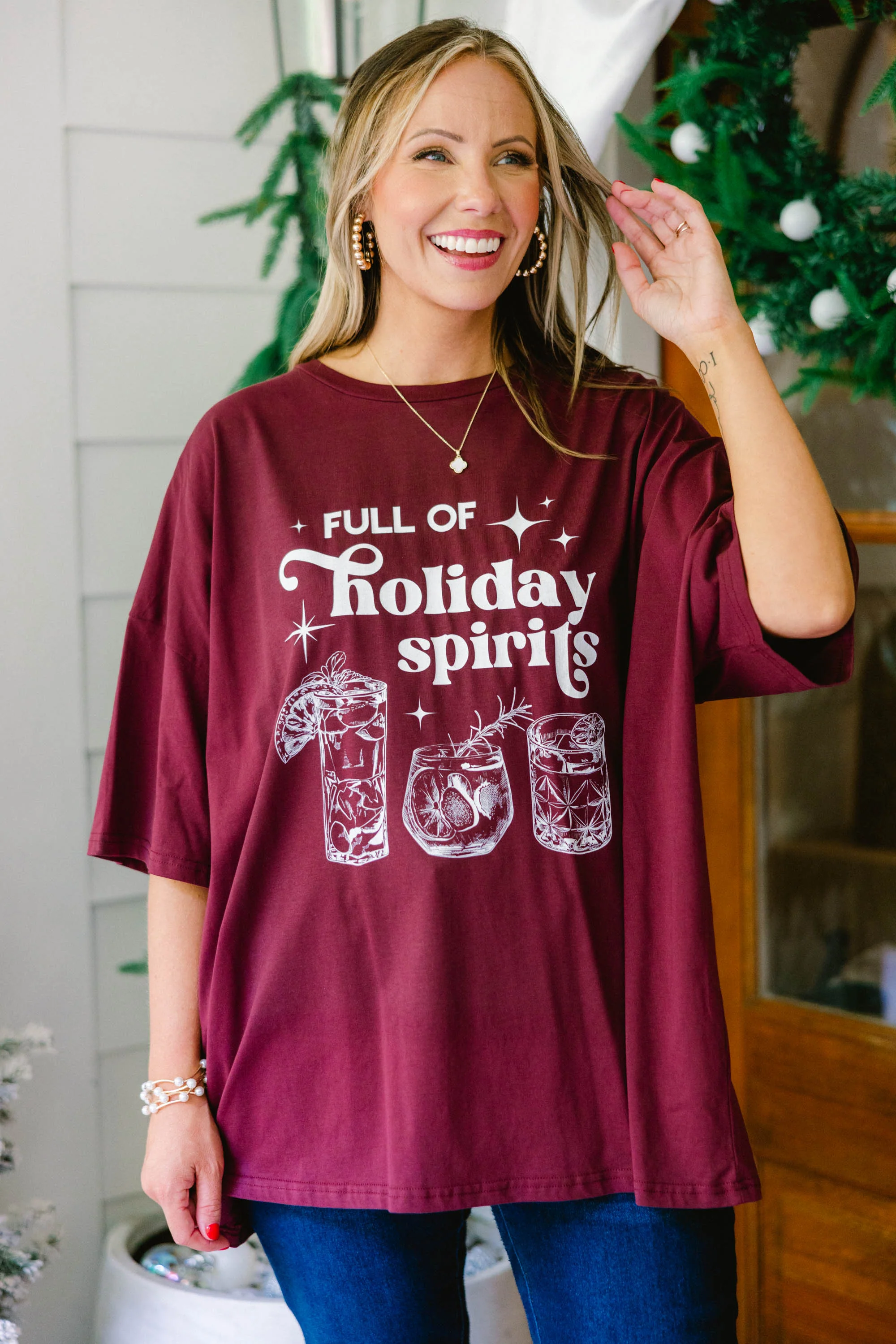 Full of Spirits Boyfriend Tee, Maroon - Giverhouse