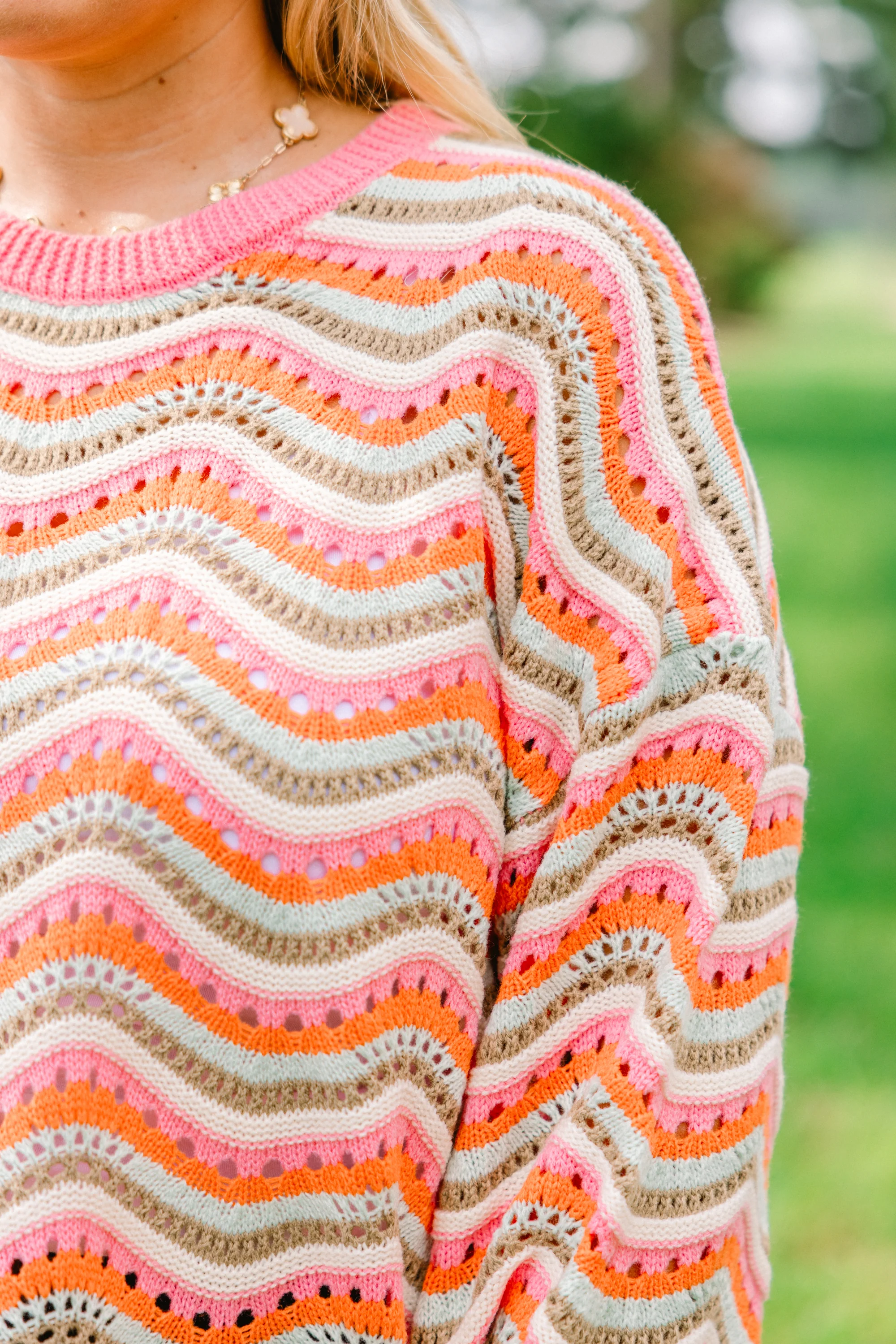 Wavy Comfort Sweater, Green-Pink - Giverhouse