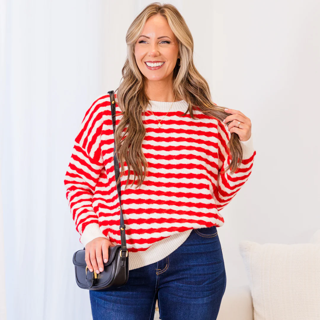 Peppermint Twist Sweater, Red-White - Giverhouse
