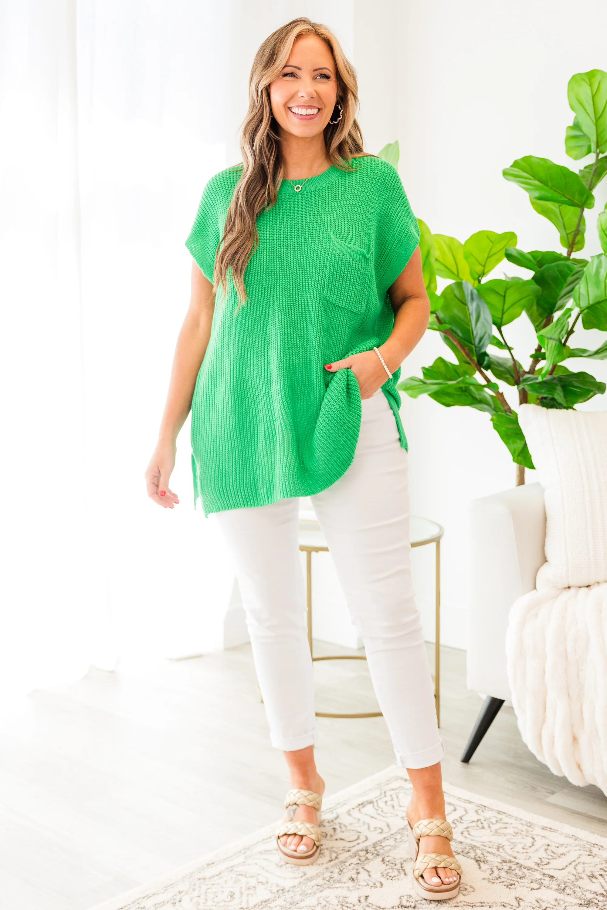 Let Me Be Clear Top, Kelly Green - Giverhouse