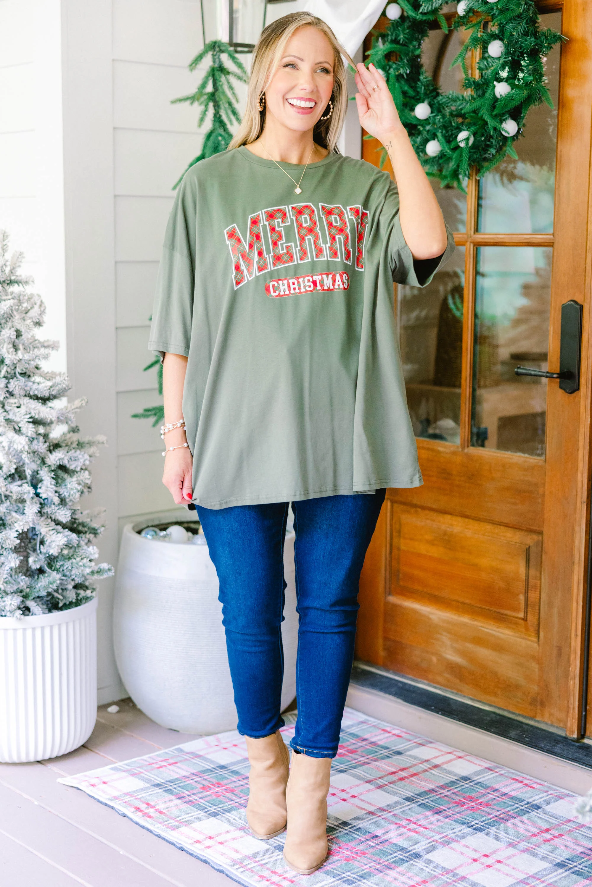 Festive and Merry Boyfriend Tee, Moss - Giverhouse