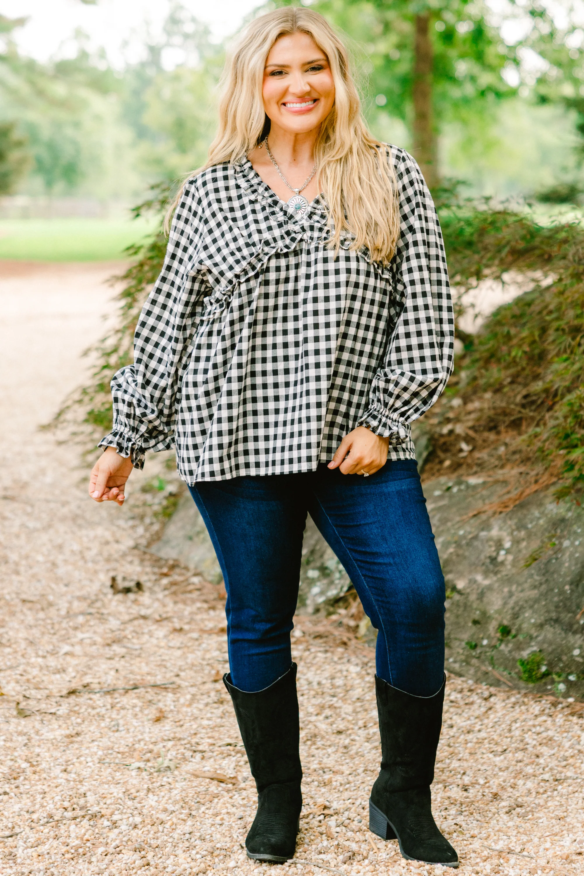 Sparkling Sunlight Top, Black Gingham - Giverhouse