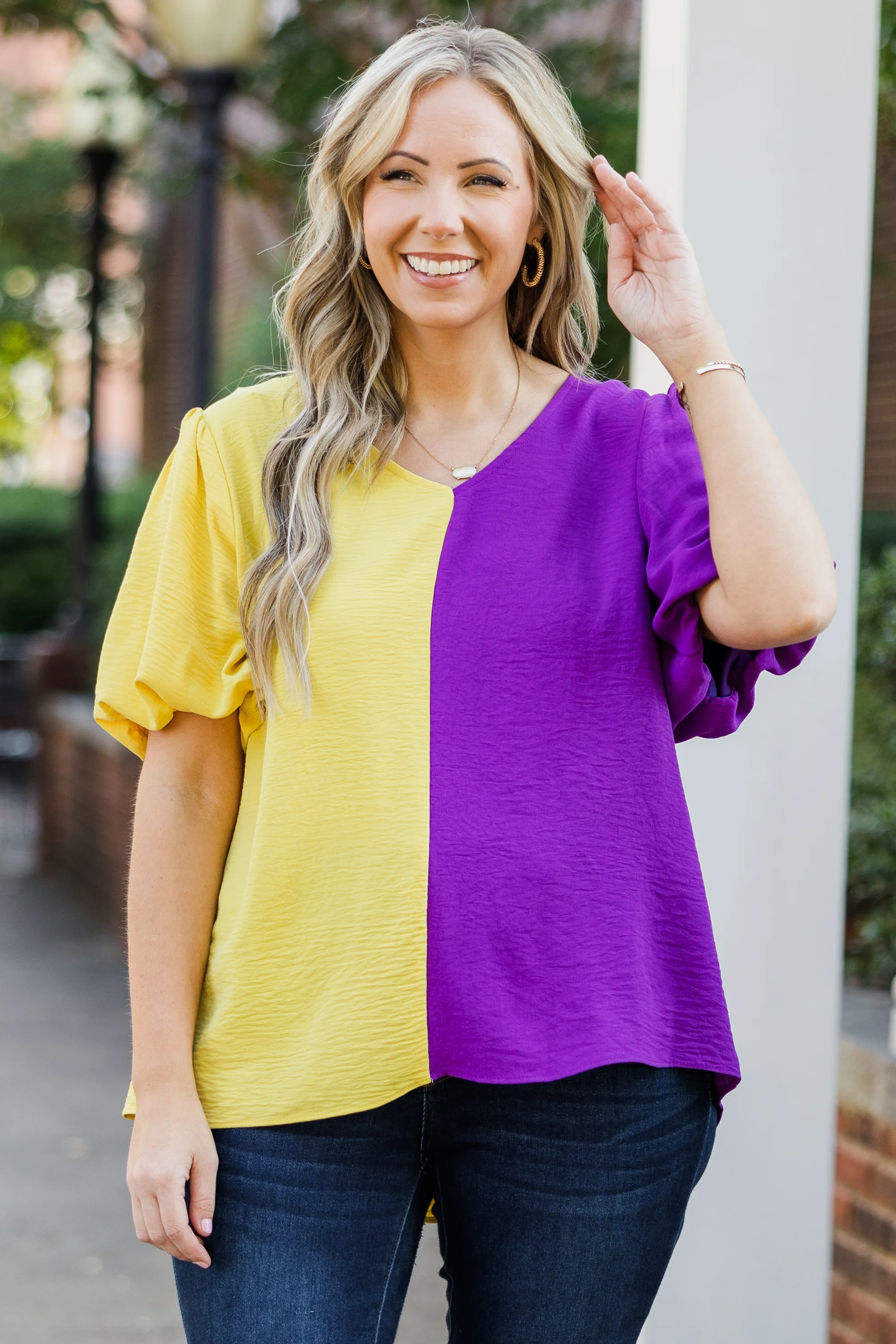 Sideline Sweetheart Top, Gold-Purple - Giverhouse