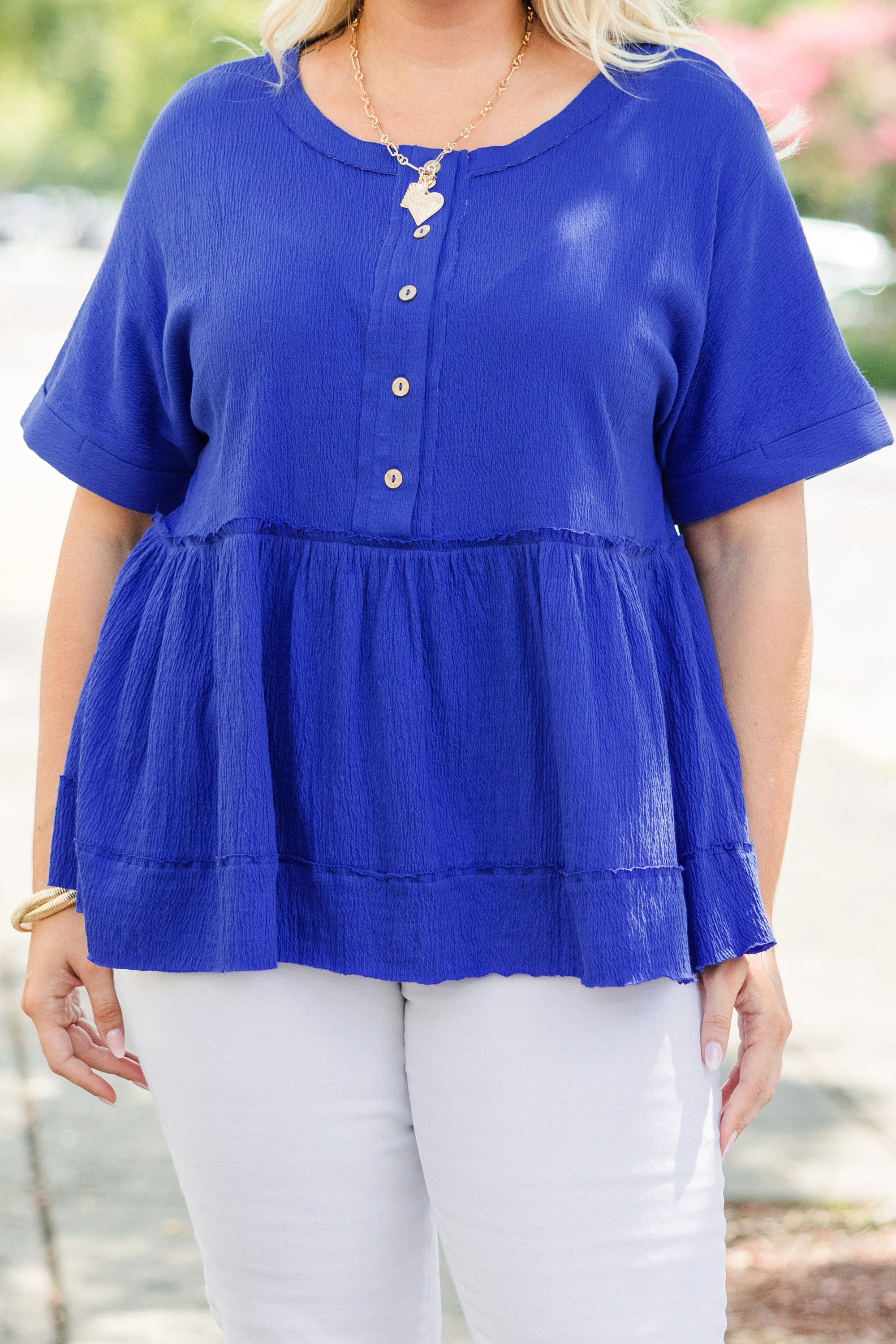 What Should We Do Today Top, Bright Blue - Giverhouse